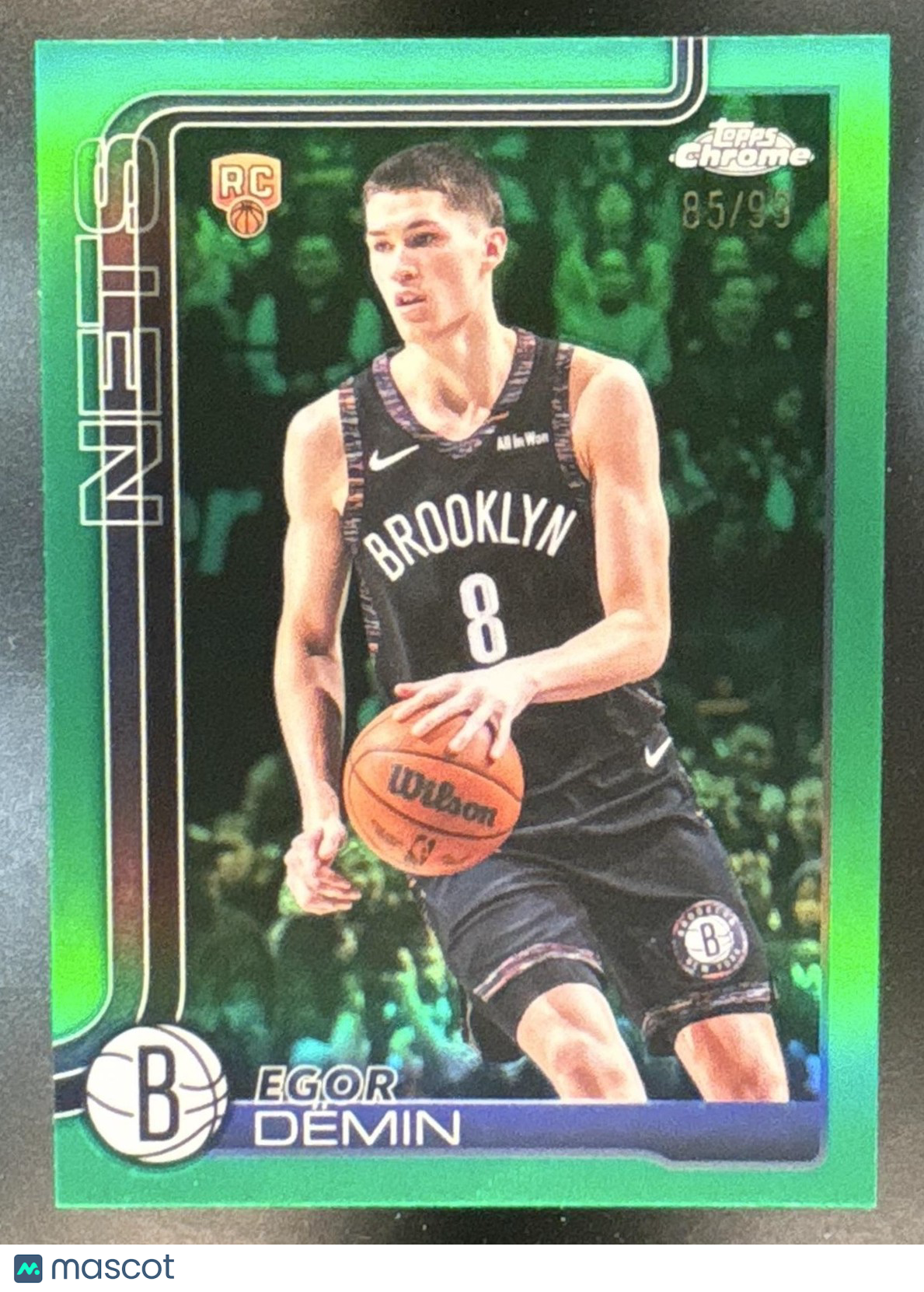 2025-26 Topps Chrome Update Egor Demin Green Refractor /99 #158 RC Brooklyn Nets