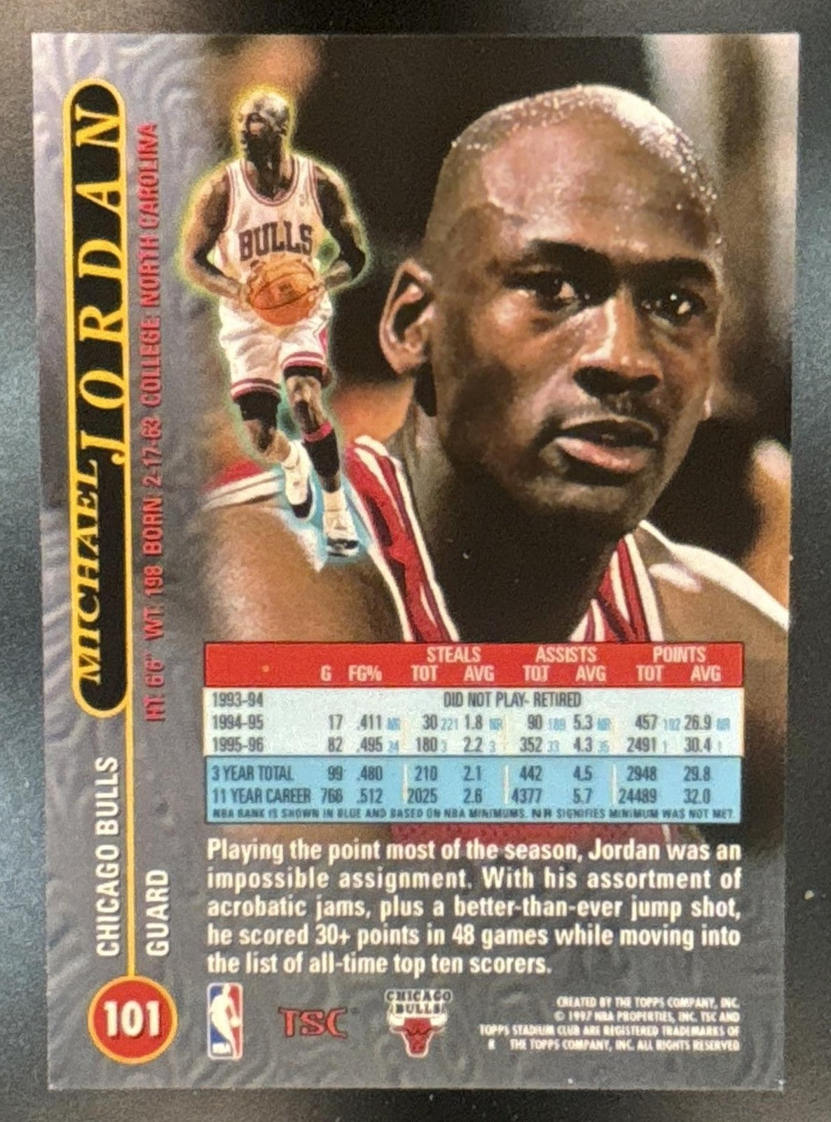 1996-97 Topps Stadium Club Michael Jordan #101 Chicago Bulls