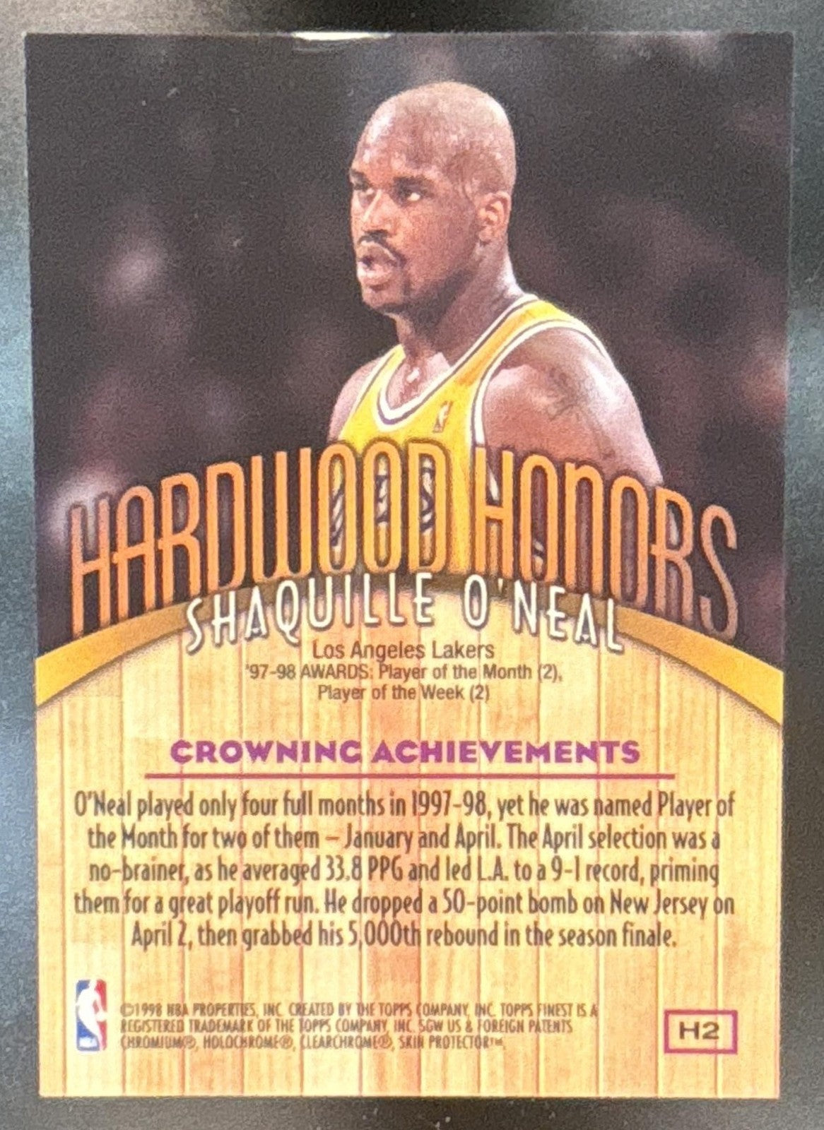 1998-99 Topps Finest Shaquille O'Neal Hardwood Honors #H2 Los Angeles Lakers