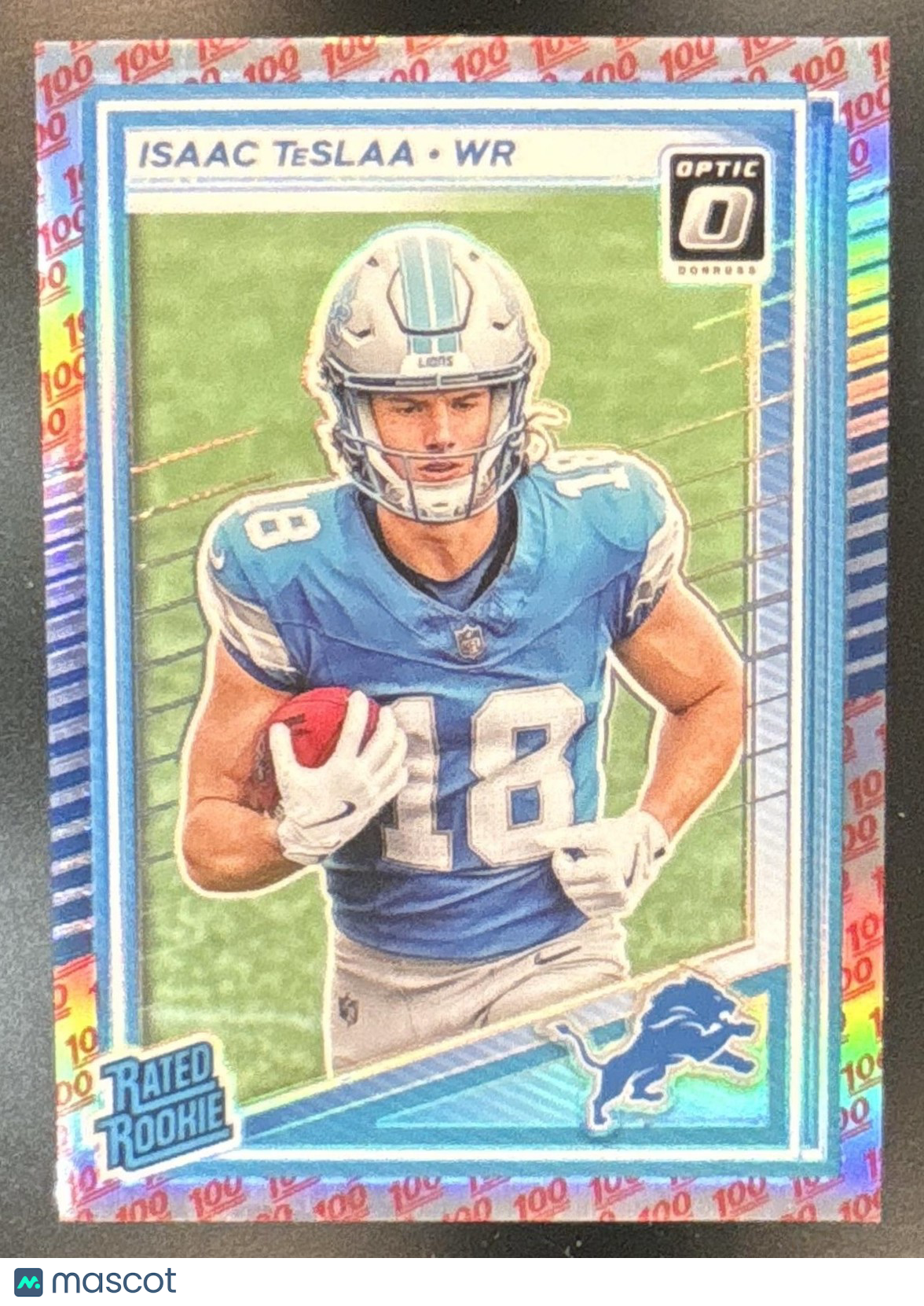 2025 Panini Donruss Optic Isaac TeSlaa One Hundred Prizm #219 RC Detroit Lions