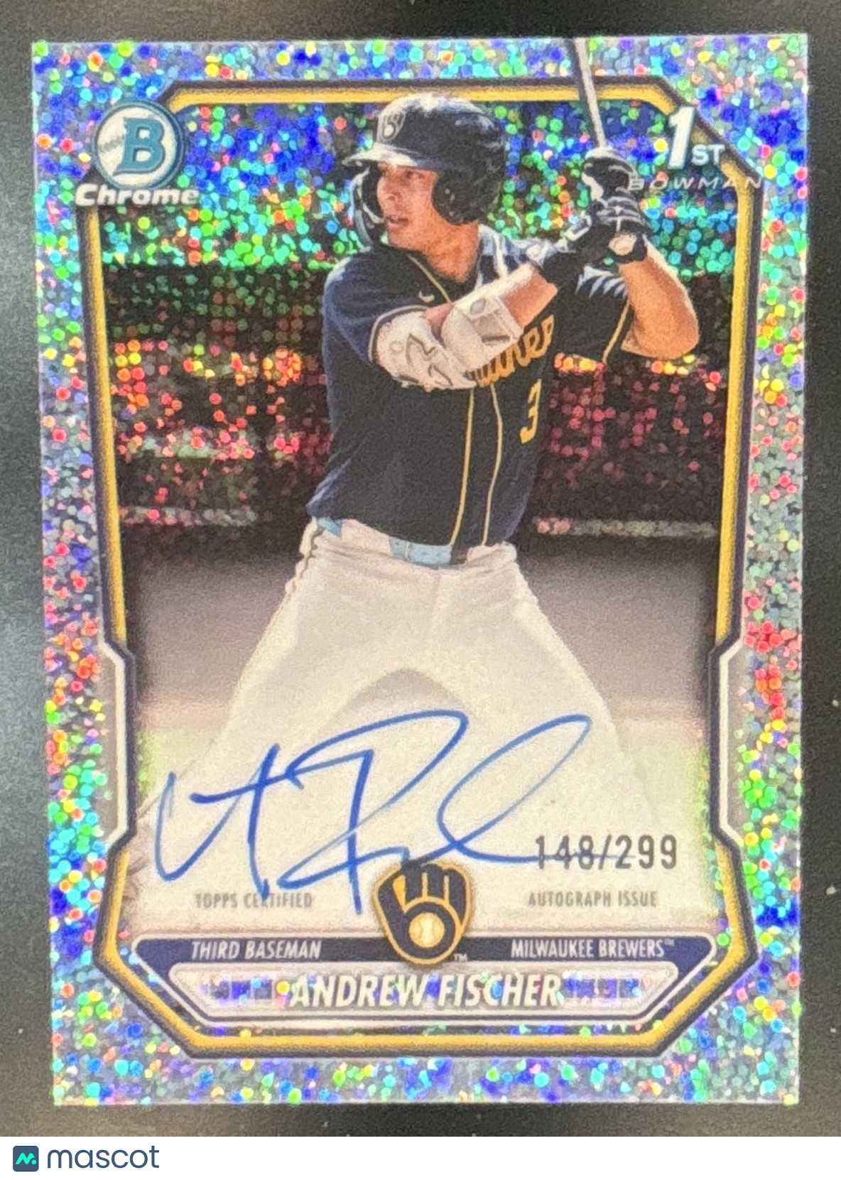 2026 Bowman Andrew Fischer Chrome Auto Speckle /299 1st Prospect Brewers