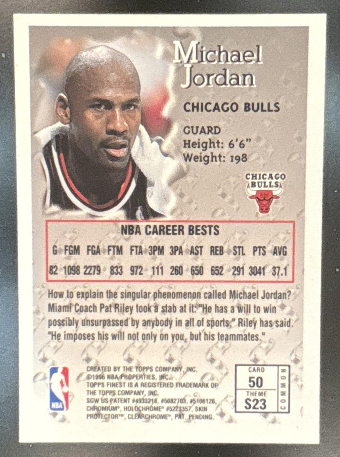 1996-97 Topps Finest Michael Jordan Bronze #50 Chicago Bulls