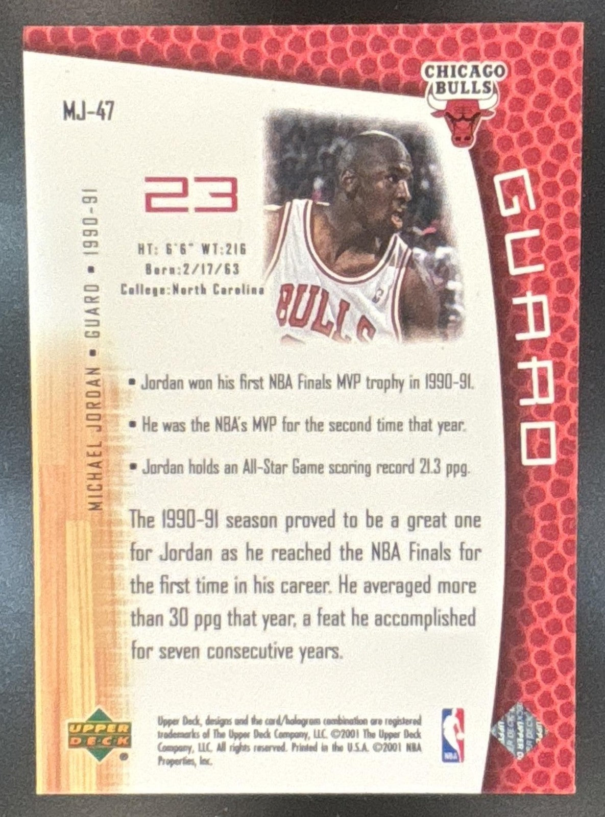 2001-02 Upper Deck MJ's Back Michael Jordan #MJ-47 Bulls