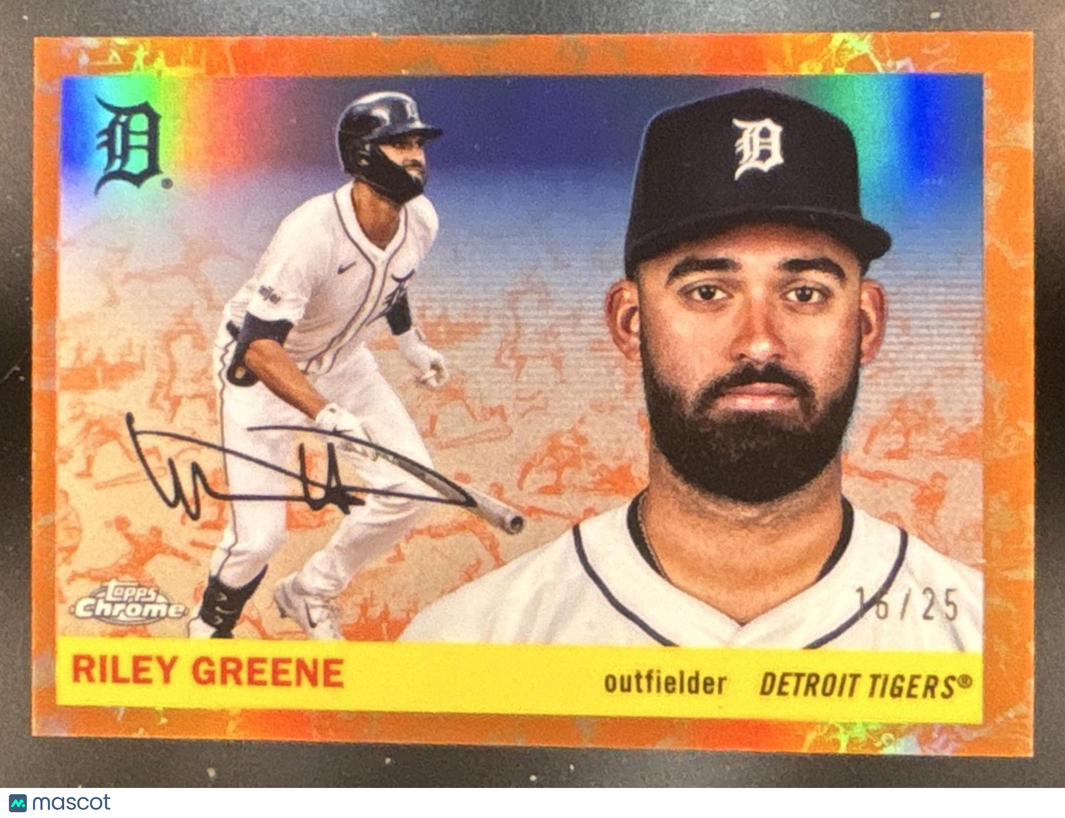 2025 Topps Chrome Platinum Anniversary Riley Greene Toile White/Orange /25 #30