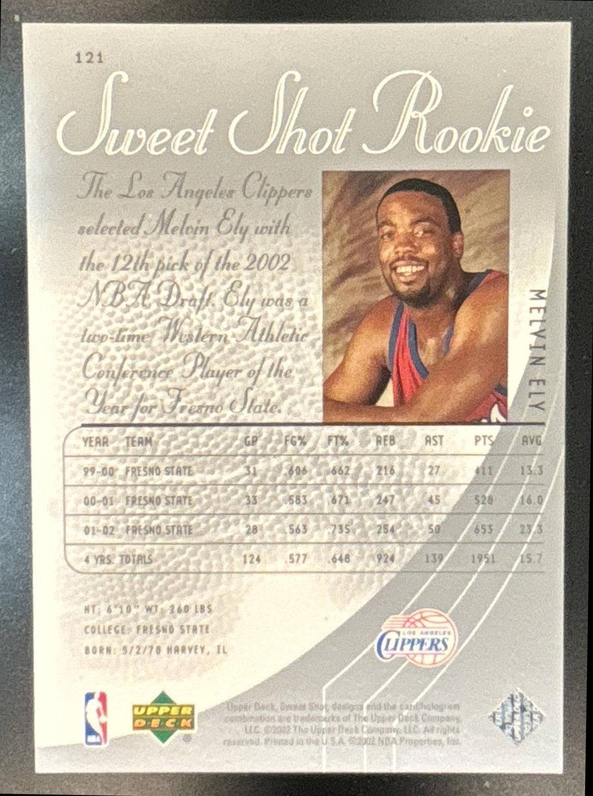 2002-03 Upper Deck Sweet Shot Melvin Ely /999 #121 RC Los Angeles Clippers