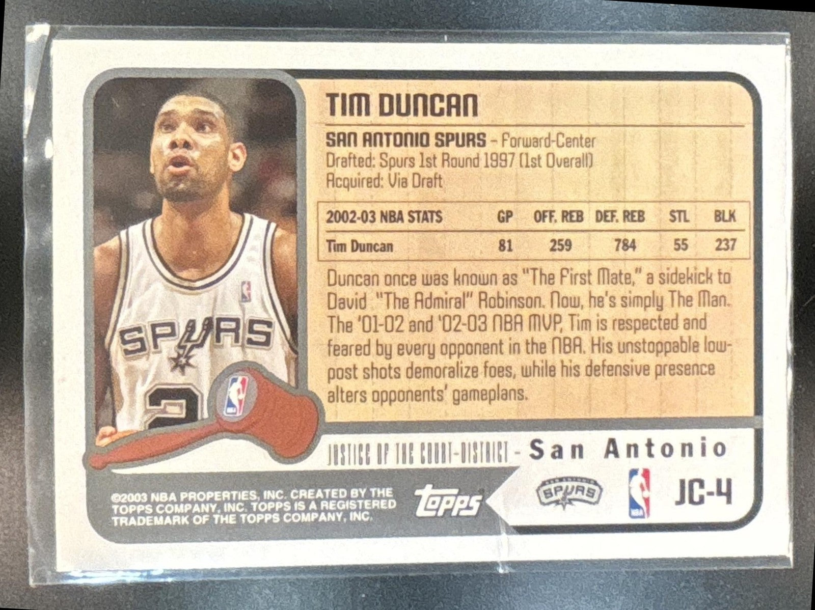 2003-04 Topps Tim Duncan Justice of the Court #JC-4 San Antonio Spurs