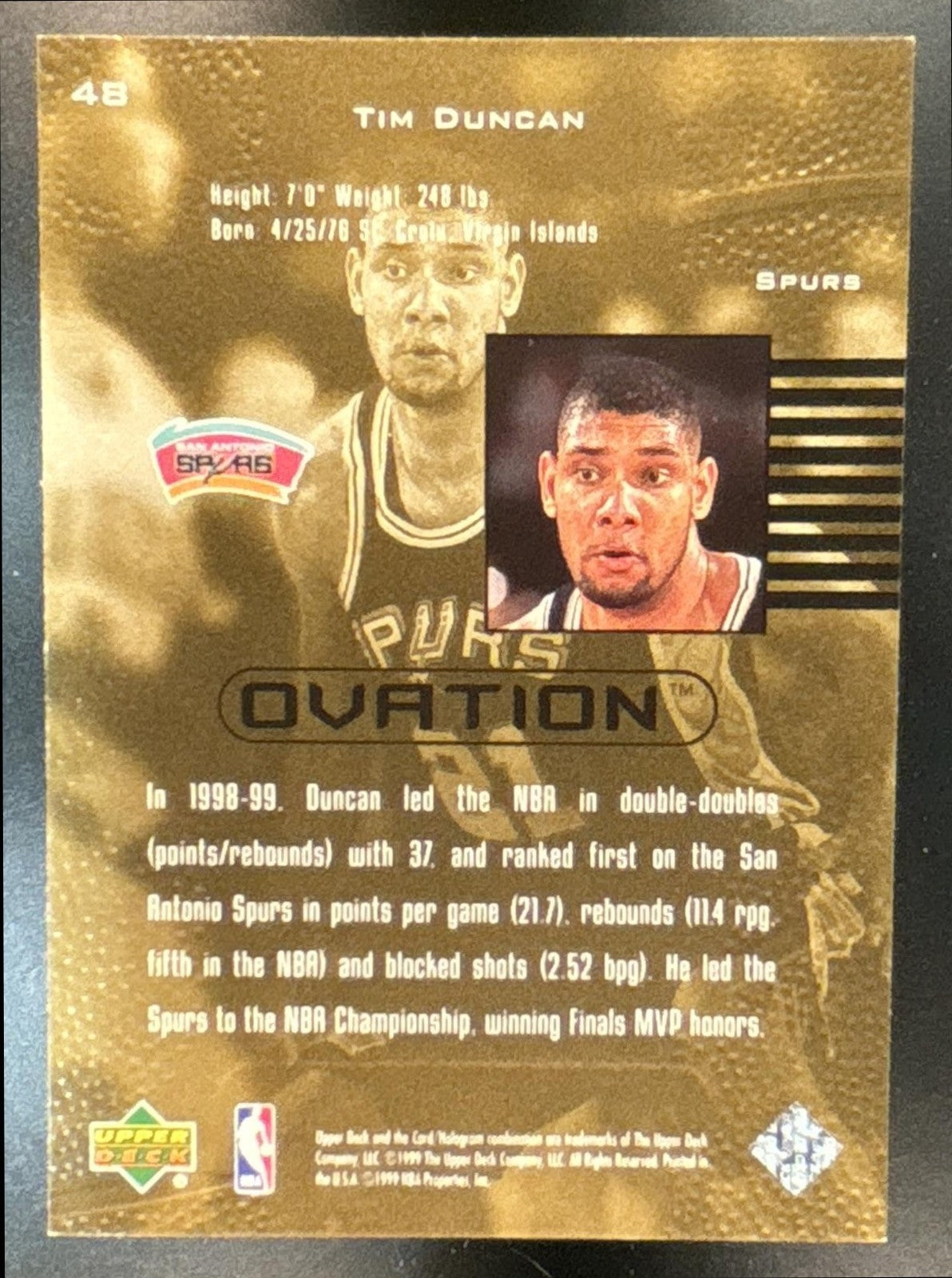 1999-00 Upper Deck Ovation Tim Duncan #48 San Antonio Spurs