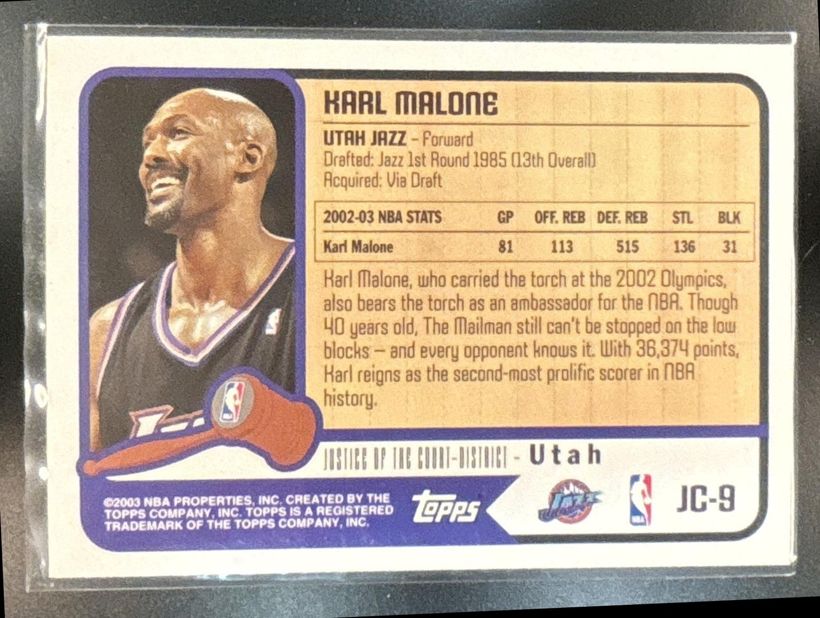 2003-04 Topps Karl Malone Justice of the Court #JC-9 Utah Jazz