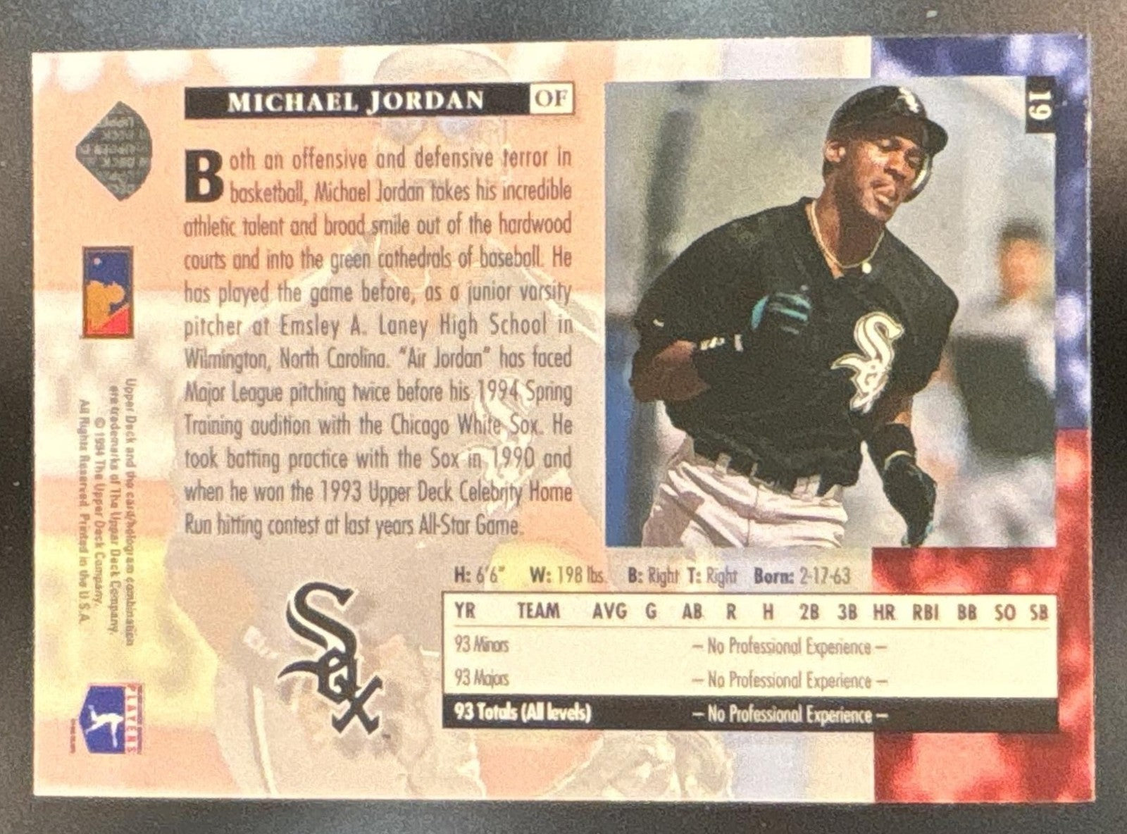1994 Upper Deck Michael Jordan #19 Super Rookie RC Chicago White Sox