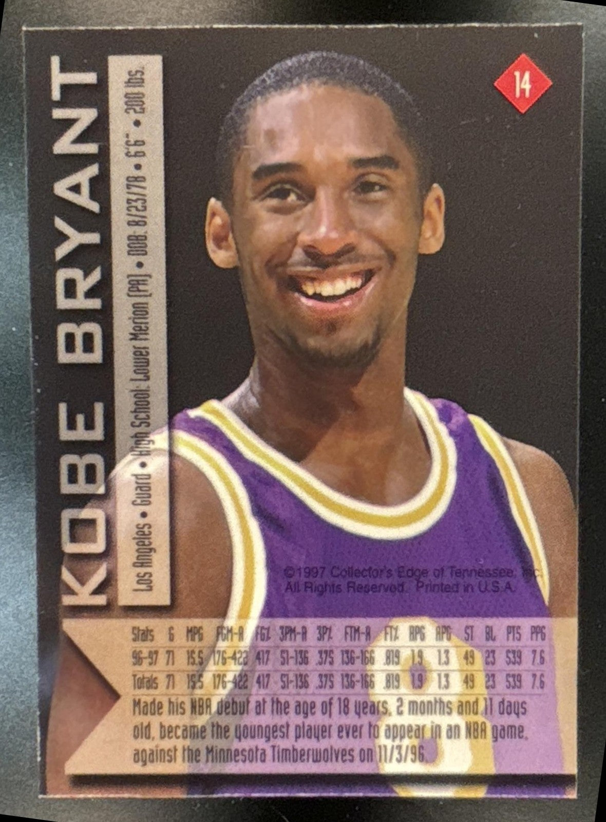 1997 Collector's Edge Kobe Bryant #14 Los Angeles Lakers