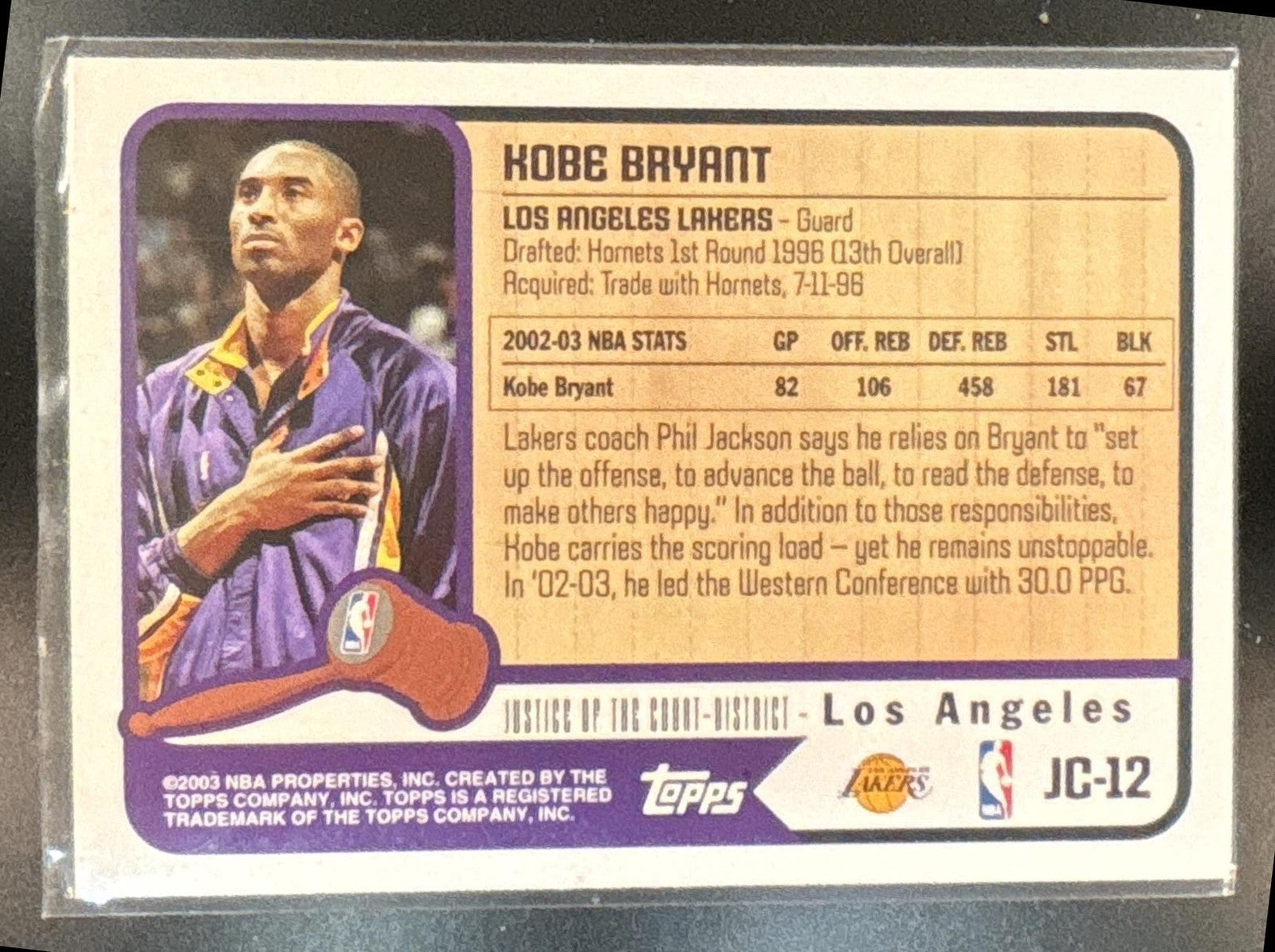 2003-04 Topps Kobe Bryant Justice of the Court #JC-12 Los Angeles Lakers