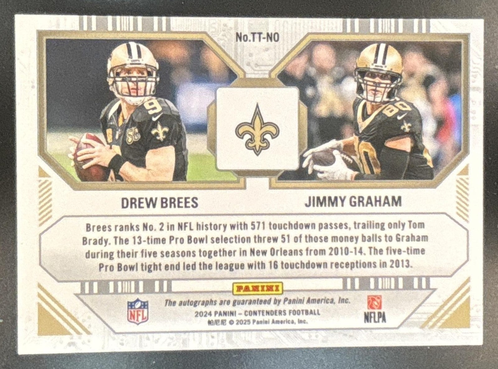 2024 Panini Contenders Drew Brees Jimmy Graham Dual Auto Touchdown Tandems #/100