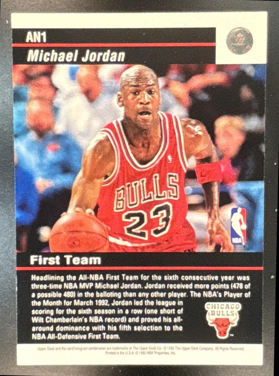 1992-93 Upper Deck Michael Jordan All NBA Team #AN1 Chicago Bulls