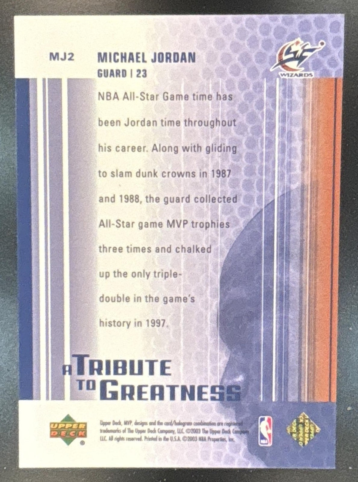 2003-04 Upper Deck MVP Michael Jordan A Tribute to Greatness Washington Wizards