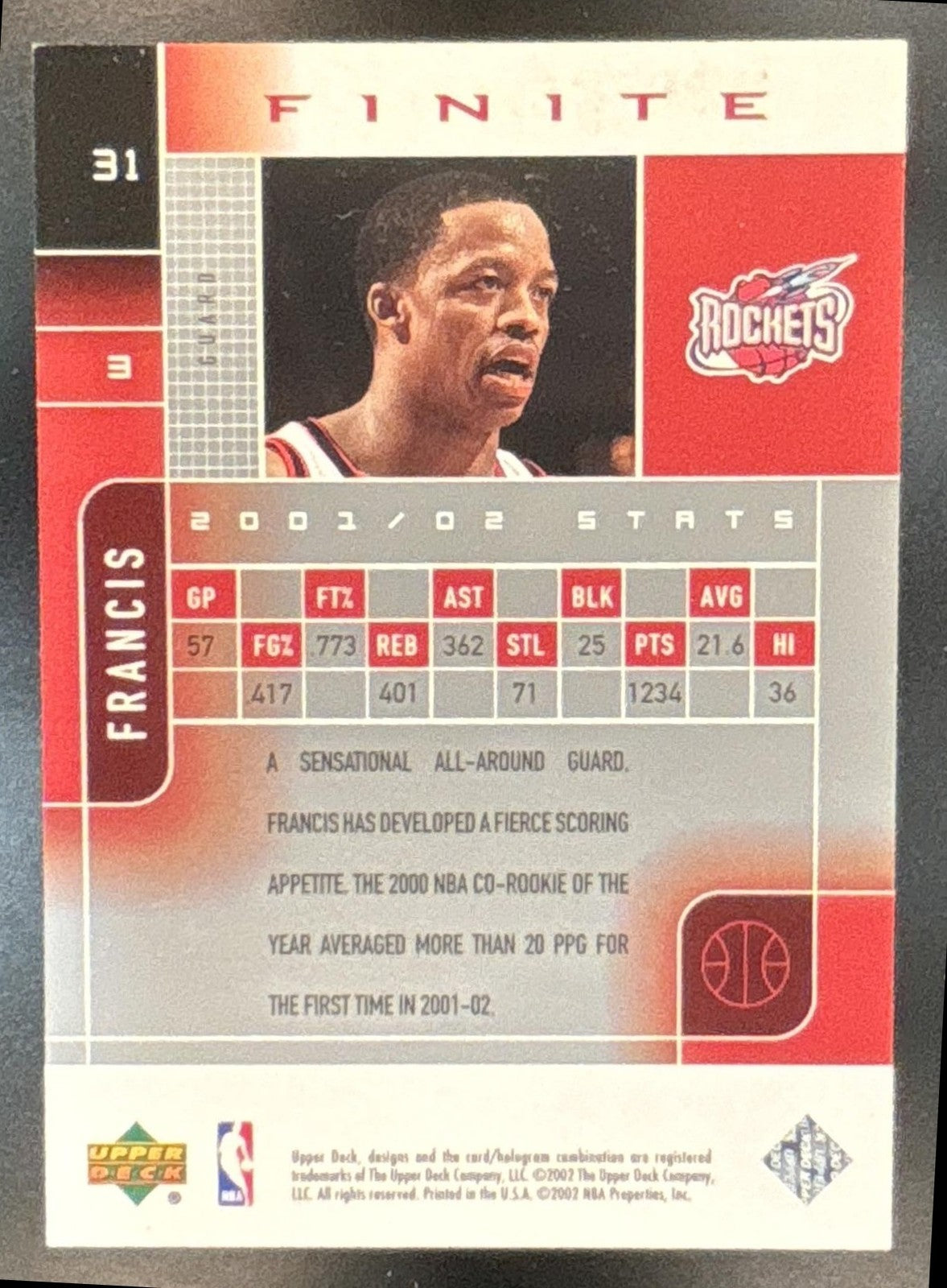 2002-03 Upper Deck Finite Steve Francis /1999 #31 Houston Rockets