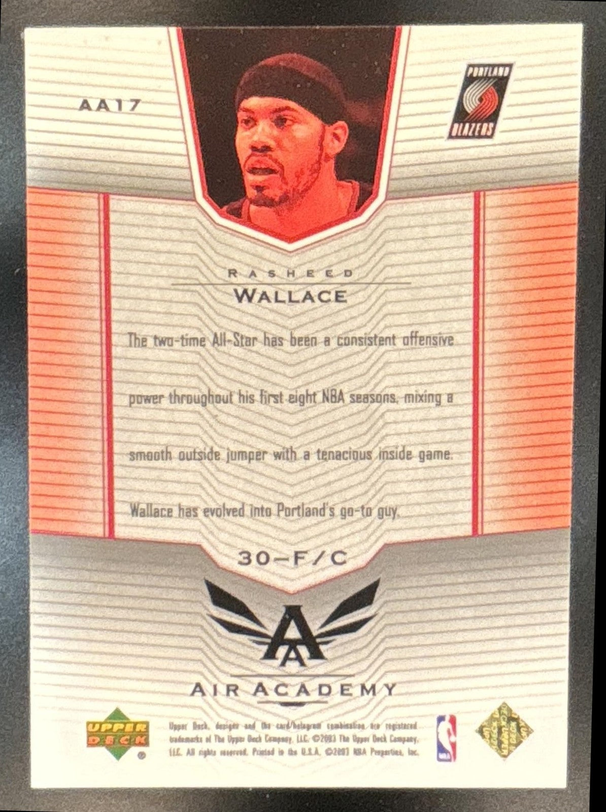 2003-04 Upper Deck Rasheed Wallace Air Academy #AA17 Trail Blazers