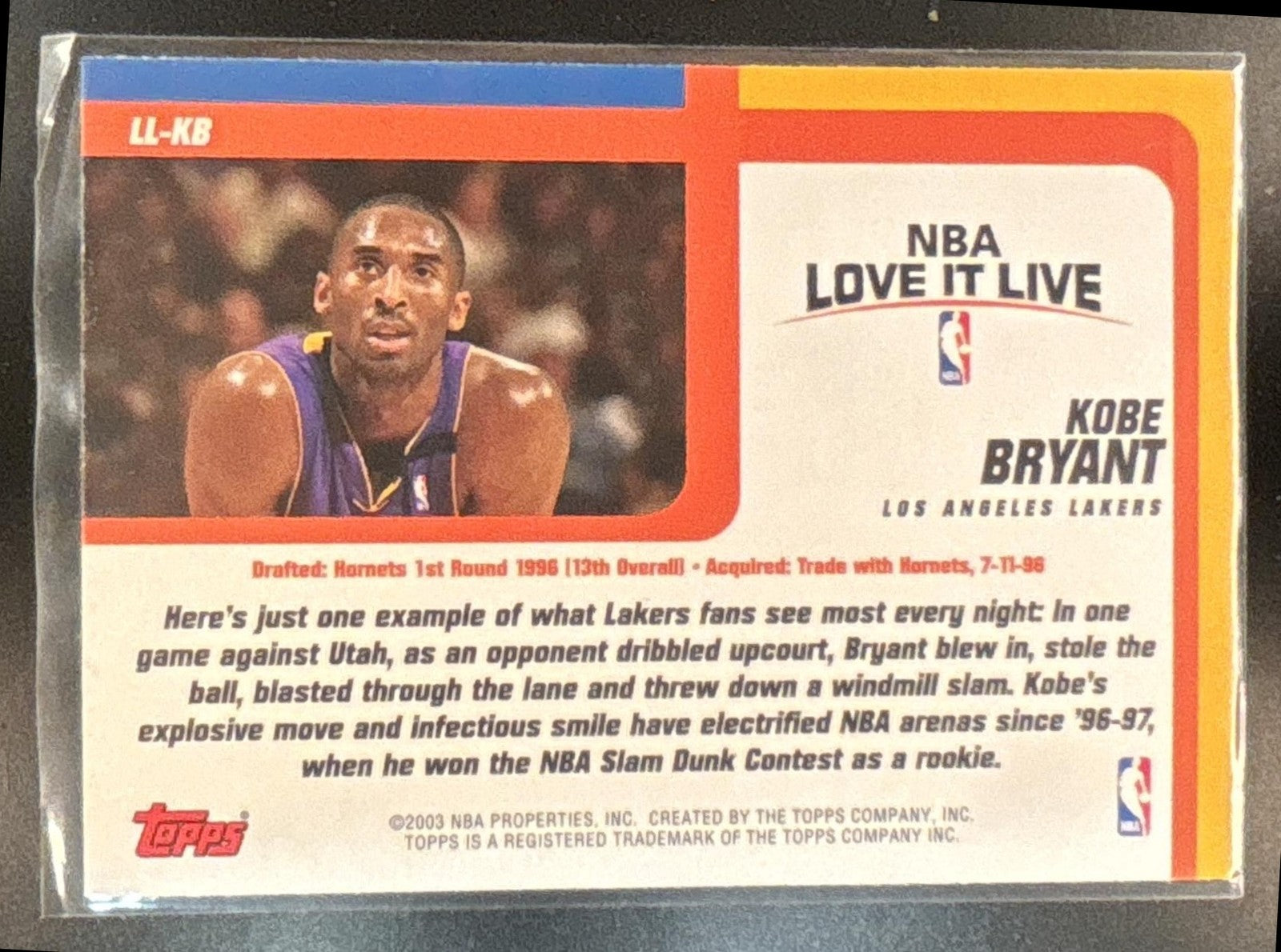 2003-04 Topps Kobe Bryant Love it Live #LL-KB Los Angeles Lakers