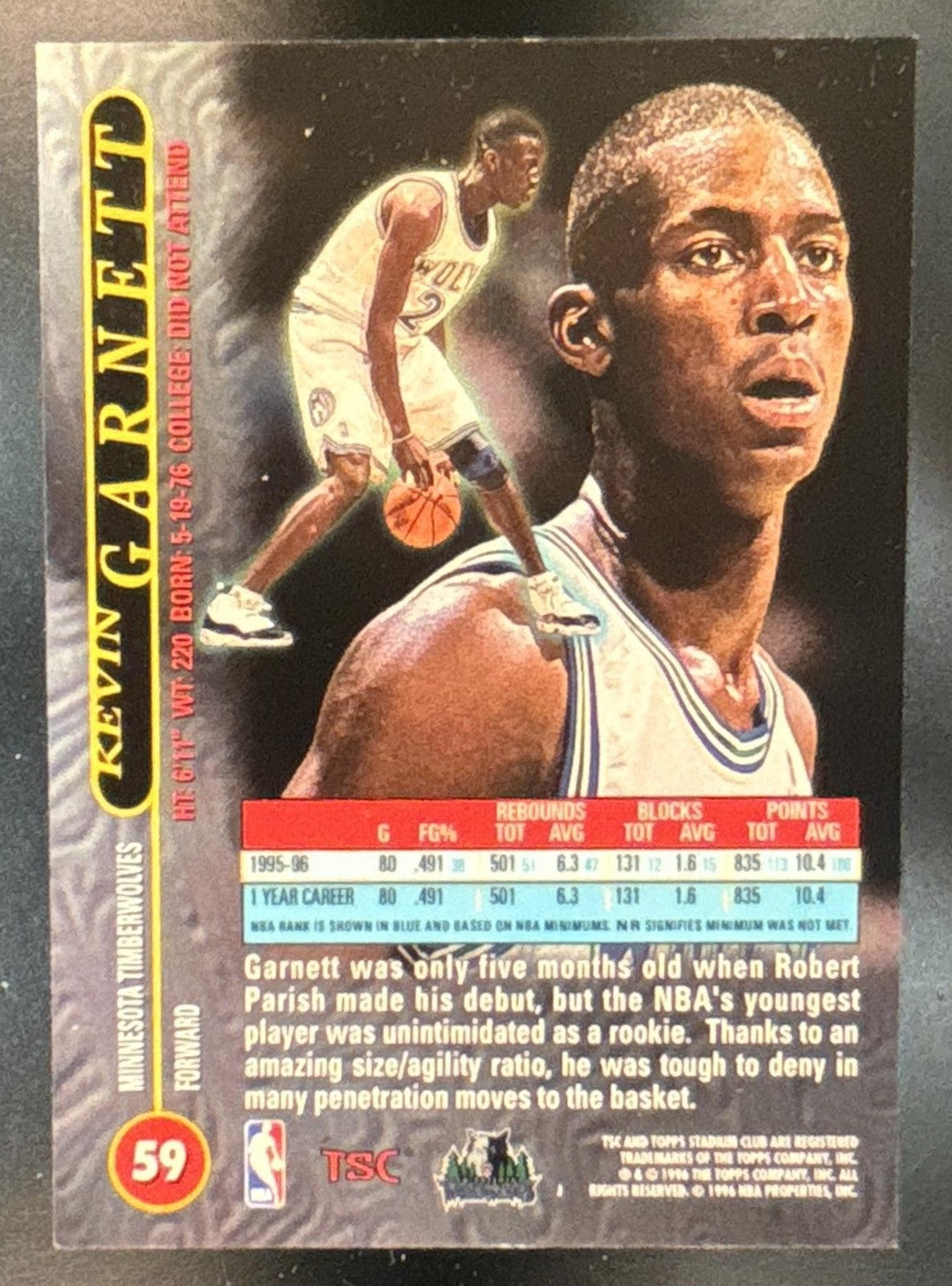 1996-97 Topps Stadium Club Kevin Garnett #59 Minnesota Timberwolves