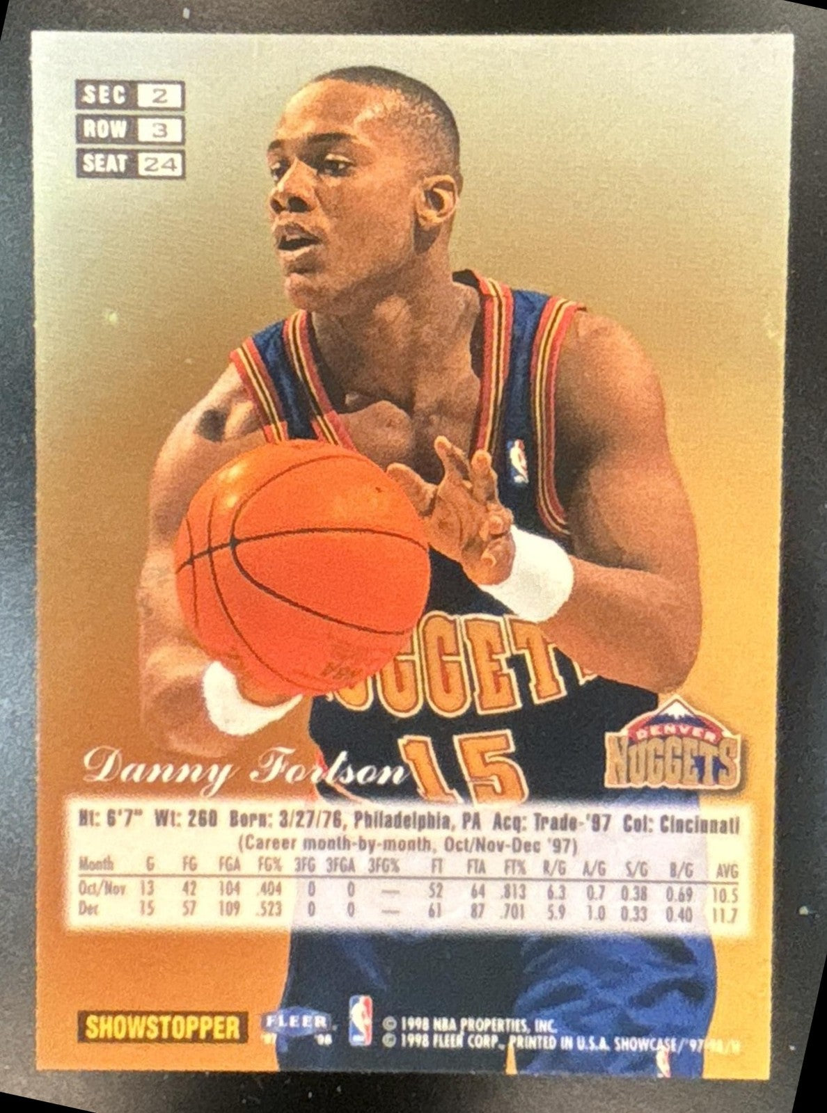 1997-98 Fleer Flair Showcase Danny Fortson Row 3 #24 RC Denver Nuggets