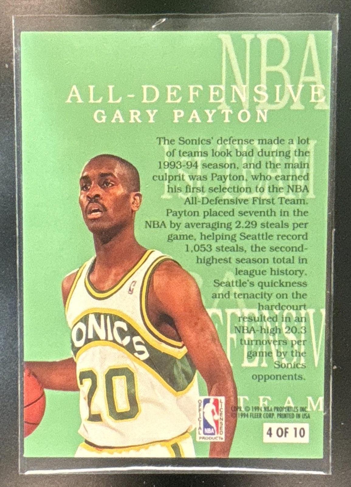 1994-95 Fleer Gary Payton All Defensive Team #4 Seattle SuperSonics