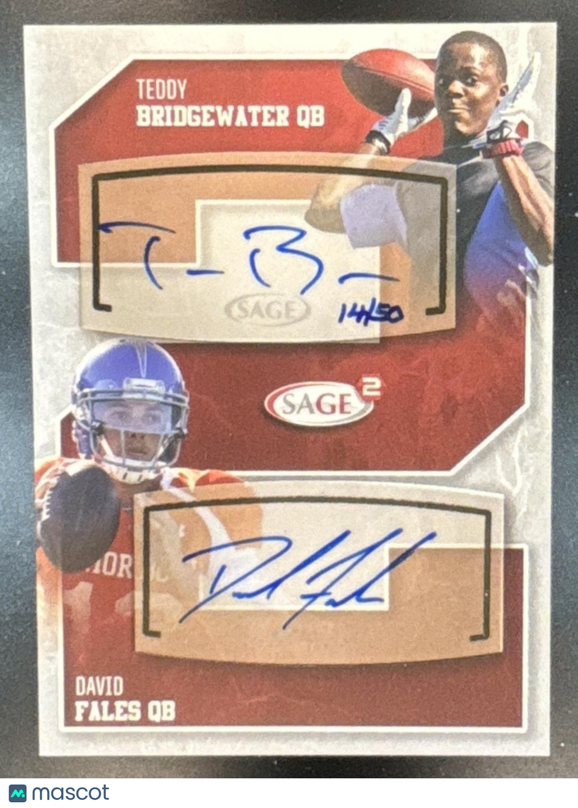 2014 SAGE Squared Teddy Bridgewater David Fales 14/50 Dual Tandems Auto