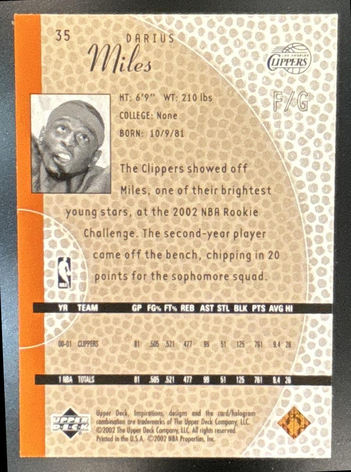 2001-02 Upper Deck Inspirations Darius Miles #35 Los Angeles Clippers