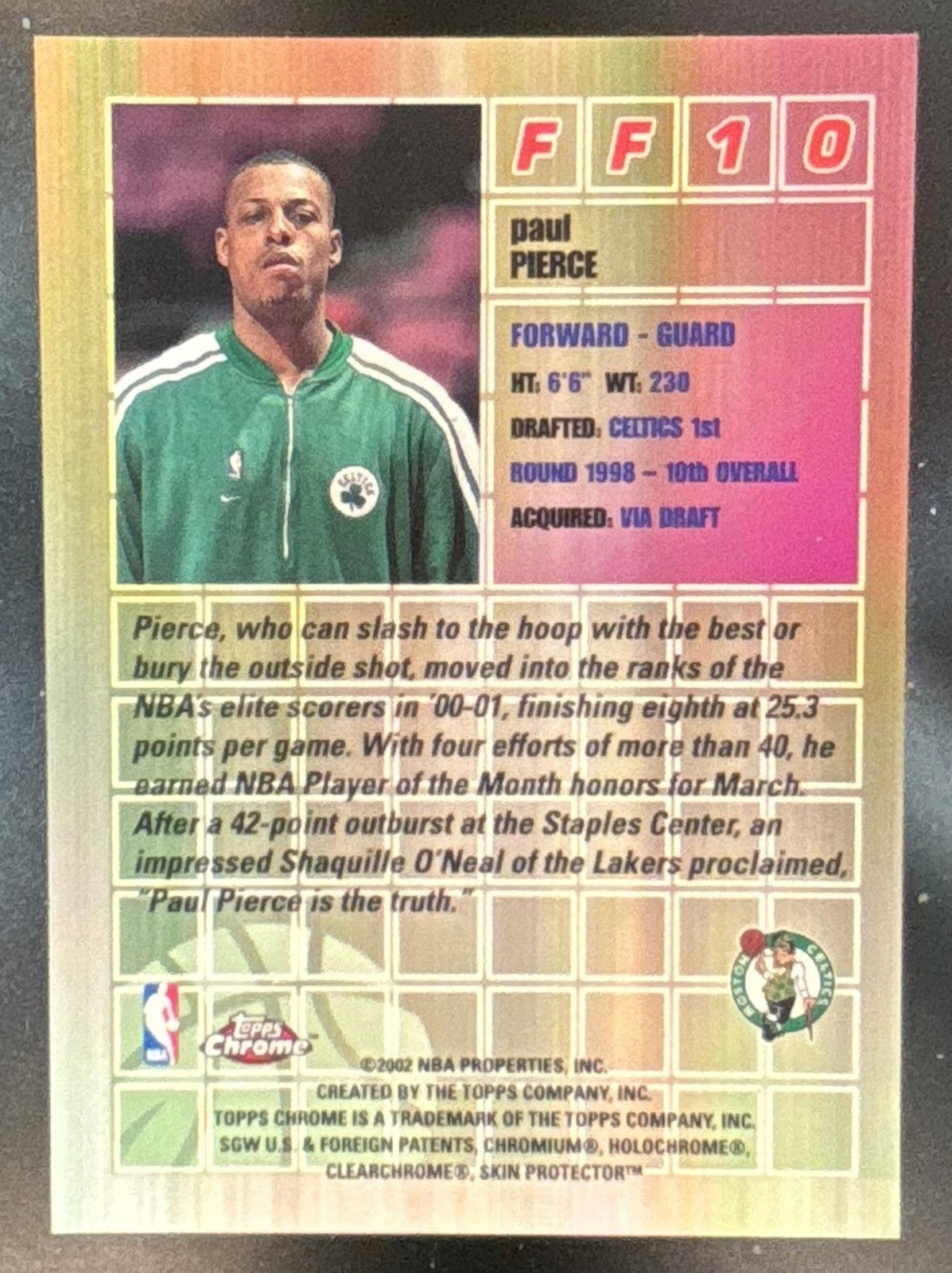 2001-02 Topps Chrome Paul Pierce Fast and Furious