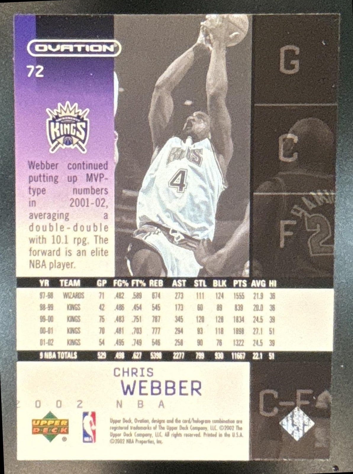 2002-03 Upper Deck Ovation Chris Webber #72 Sacramento Kings