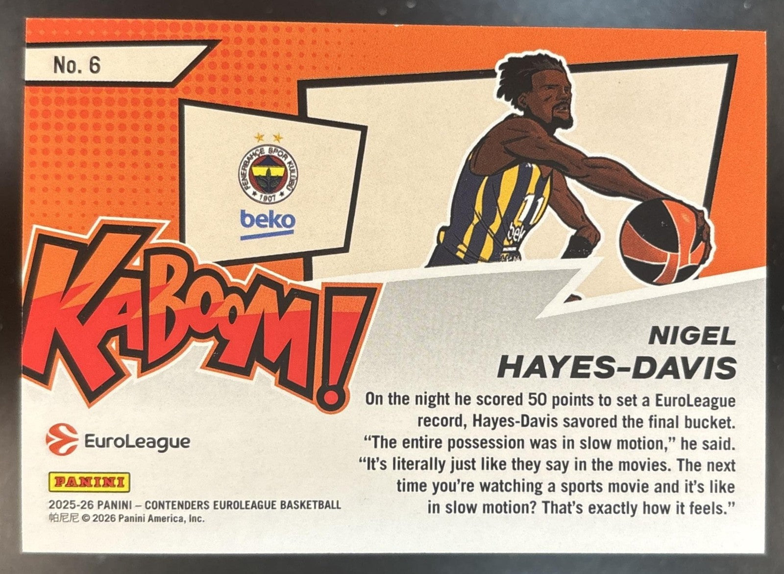 2025-26 Panini Contenders EuroLeague Nigel Hayes-Davis Kaboom Horizontal #6