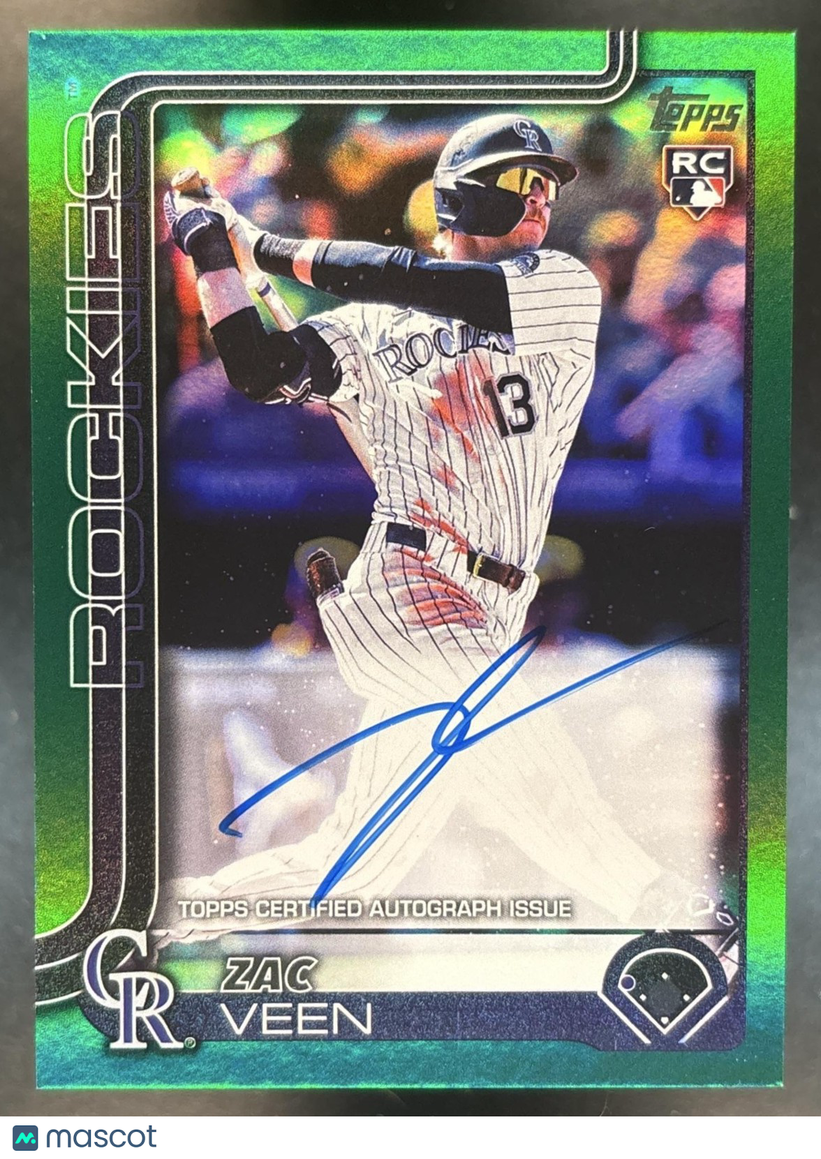 2025 Topps Update Zac Veen Real One Auto Green Foil /99 #US286 RC Rockies