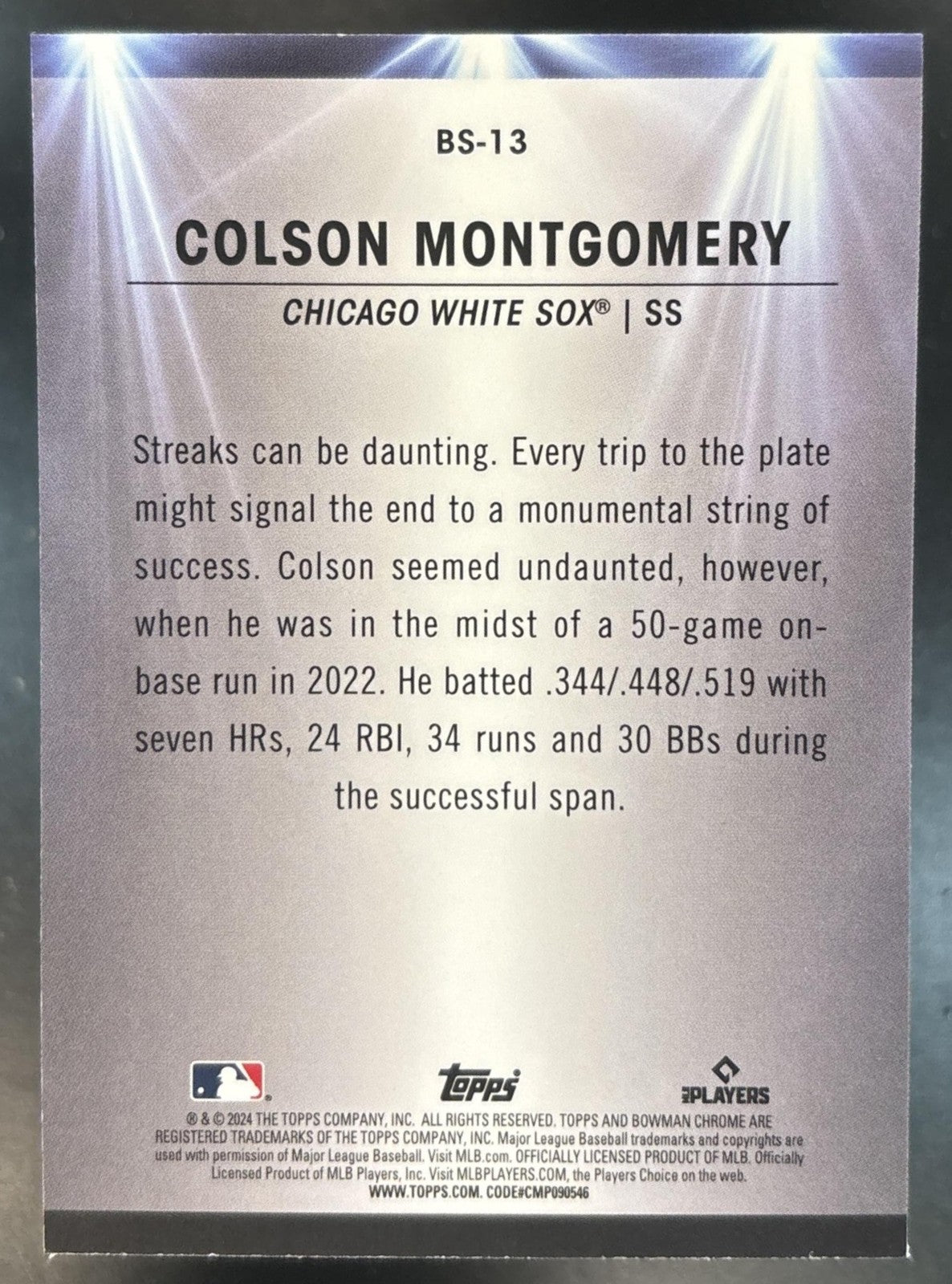 2024 Bowman Chrome Colson Montgomery Spotlights #BS-13 Chicago White Sox