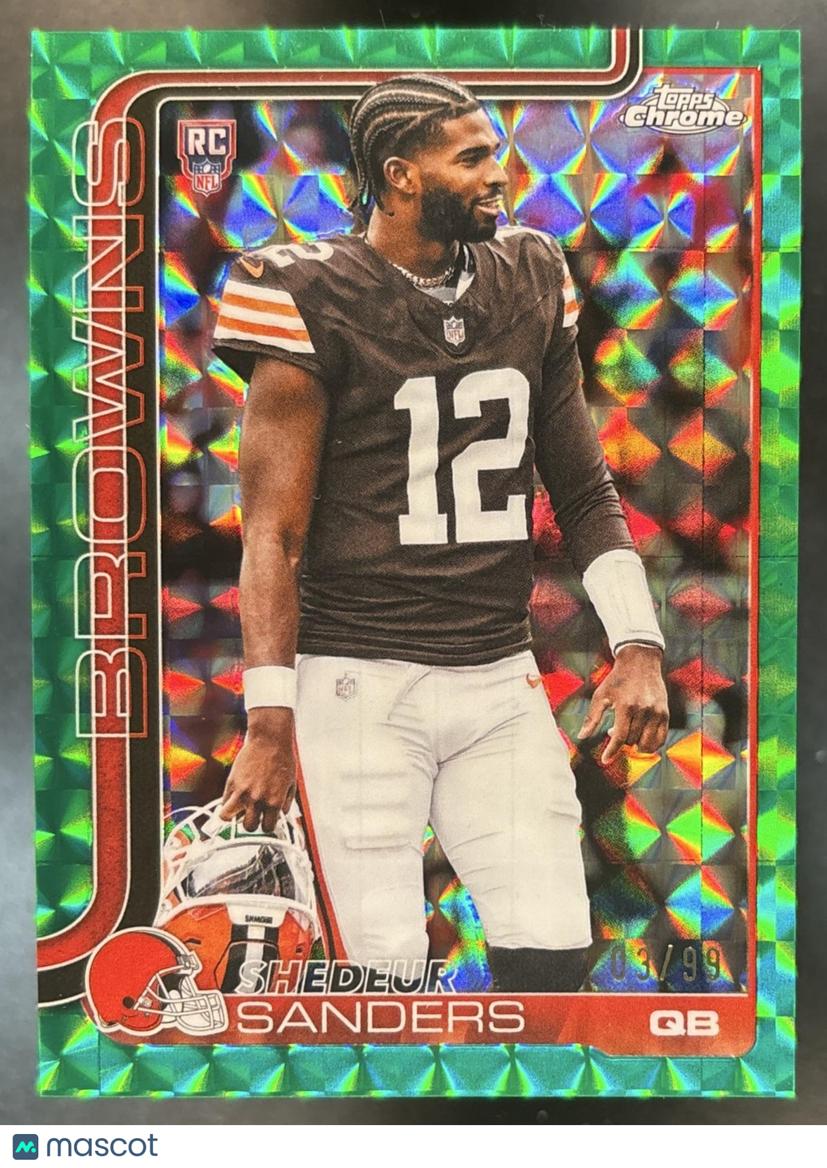 2025 Topps Chrome Shedeur Sanders Image Variation Green Geometric /99 #315 RC