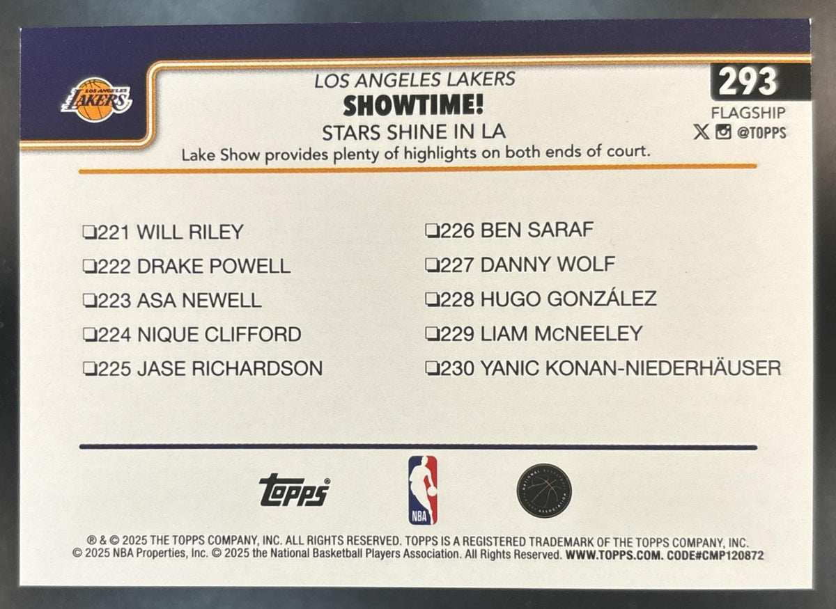 2025-26 Topps Showtime!, Stars Shine in LA Gold Rainbow /50 #293 Lakers