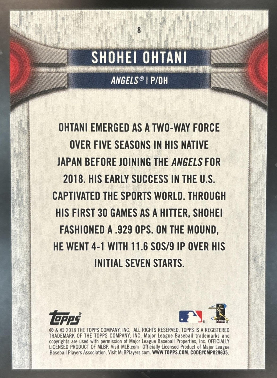 2018 Topps National Baseball Card Day Shohei Ohtani #8 RC Los Angeles Angels