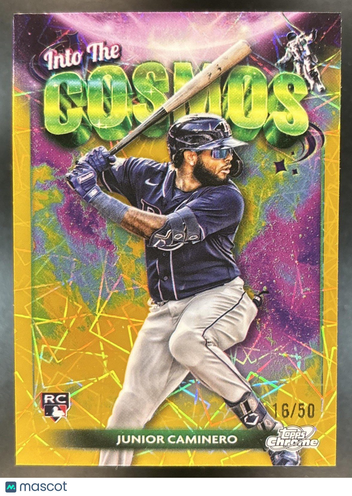 2024 Topps Cosmic Chrome Junior Caminero Into the Cosmo Gold Interstellar /50 RC