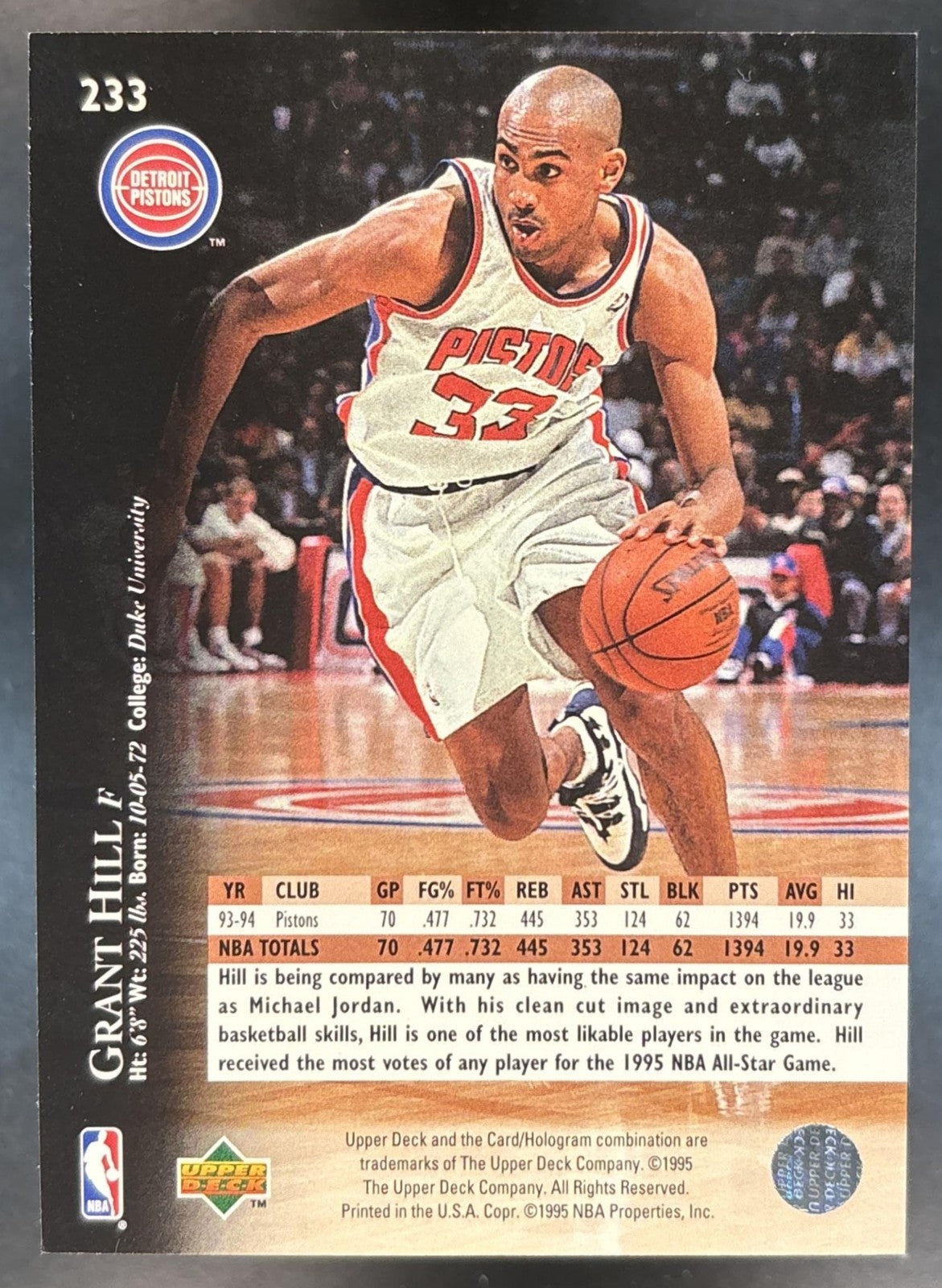 1995-96 Upper Deck Grant Hill Electric Court #233 Detroit Pistons