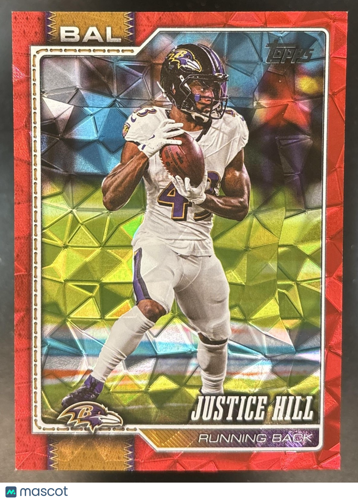 2026 Topps Justice Hill Red Diamante Foil 1/5 #18 Baltimore Ravens