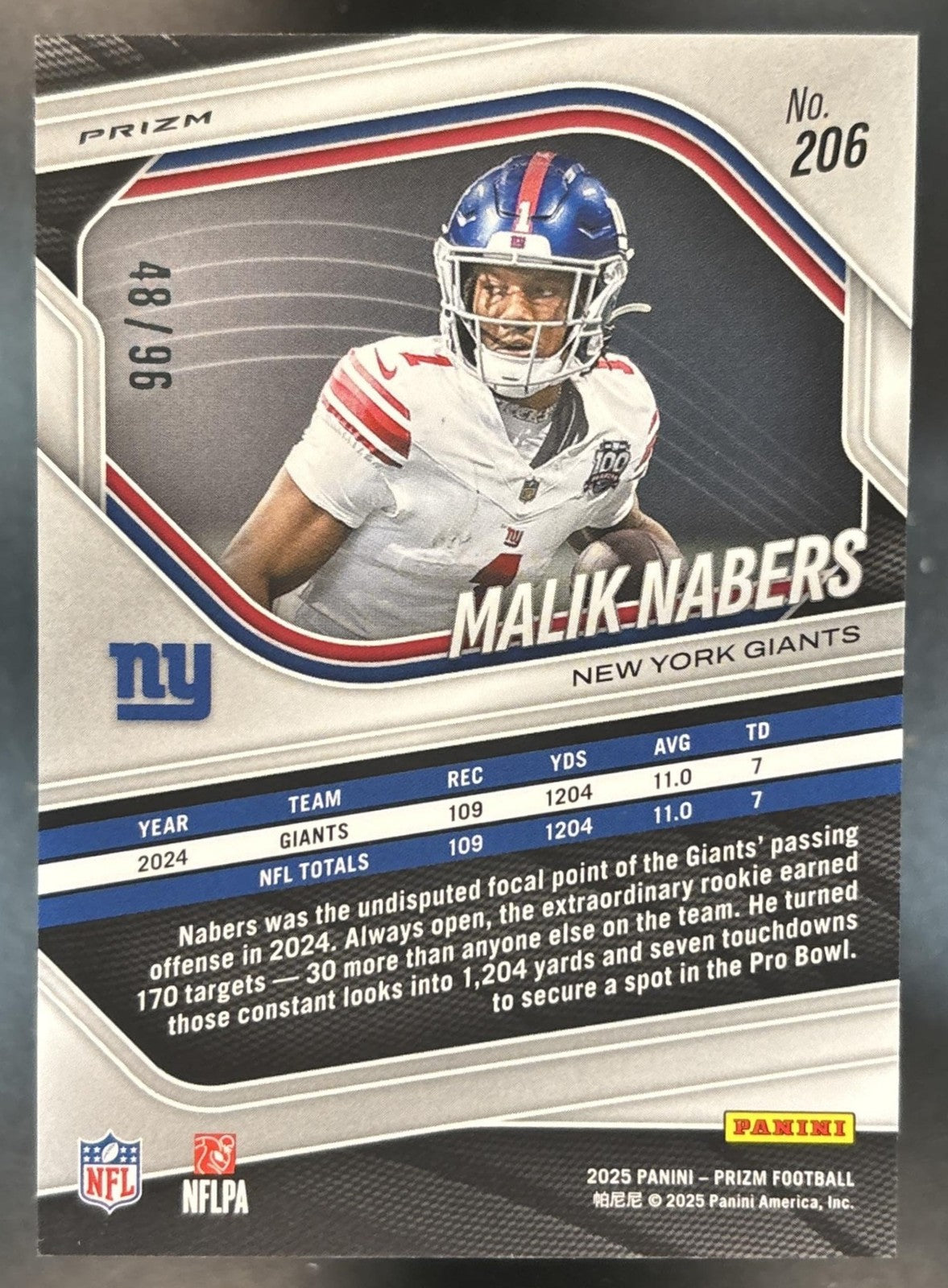 2025 Panini Prizm Malik Nabers Blue Sparkle /96 #206 New York Giants