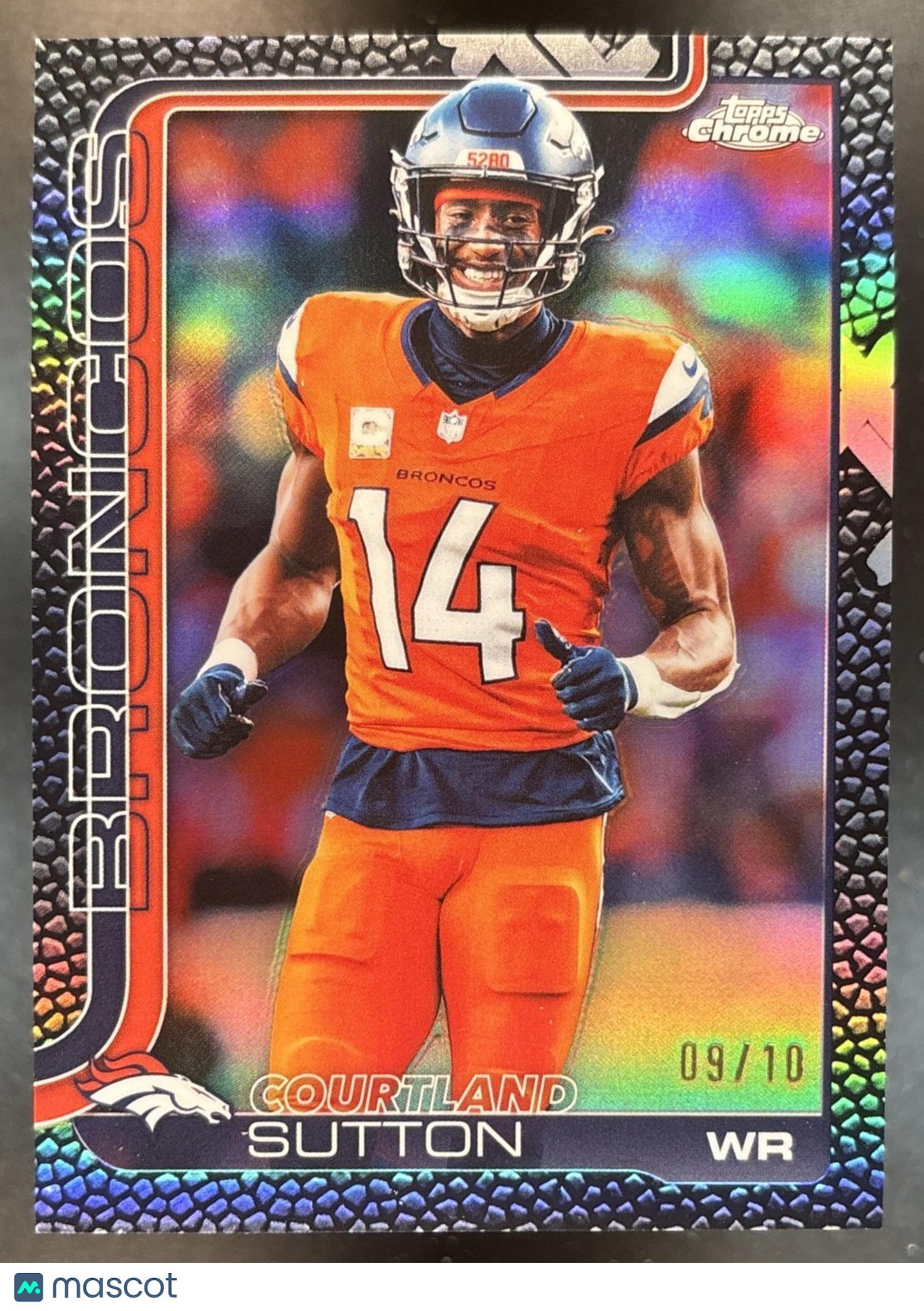 2025 Topps Chrome Courtland Sutton Football Leather Black 9/10 86 Denver Broncos
