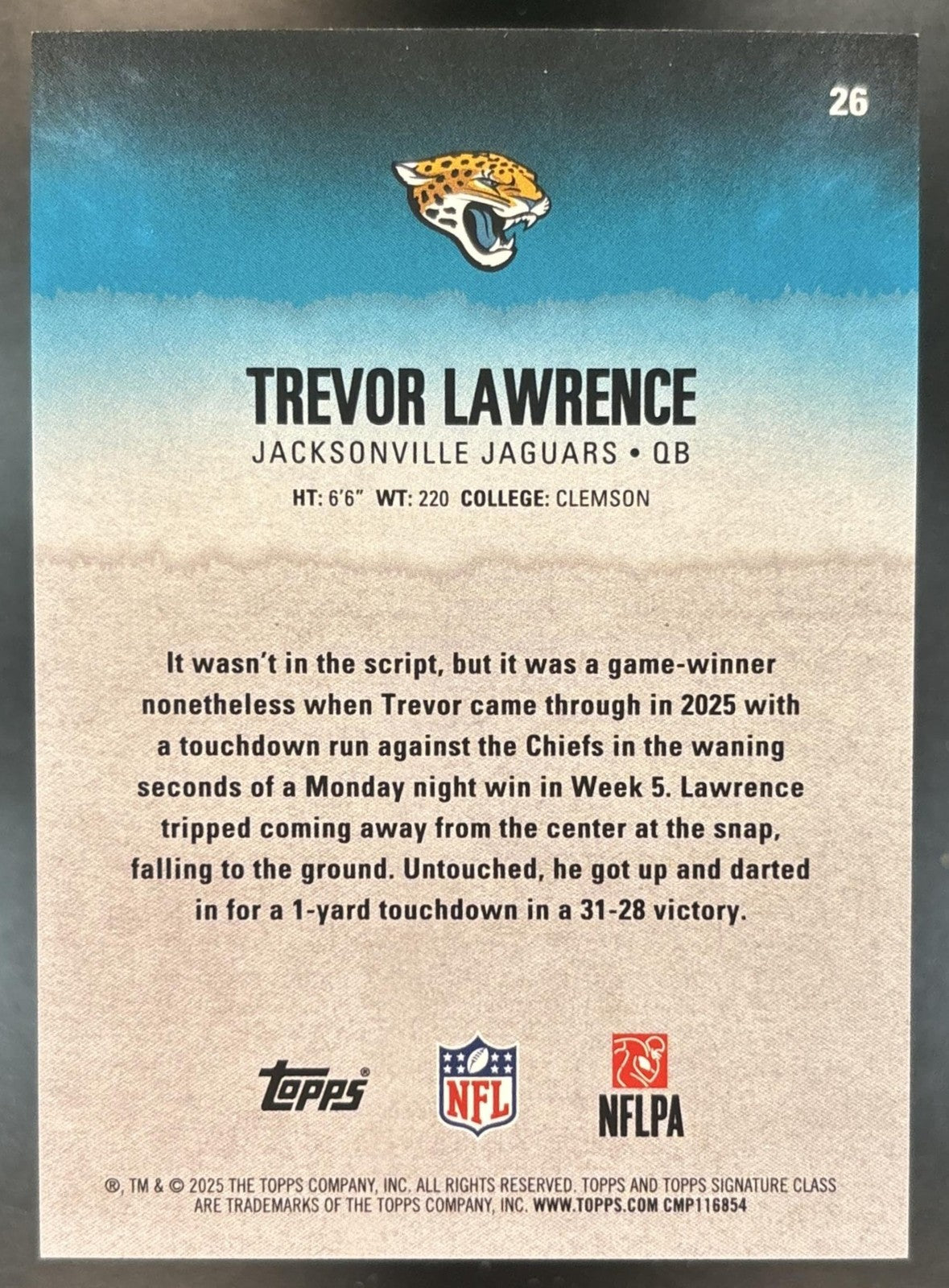 2025 Topps Signature Class Trevor Lawrence Gold Foil /35 #26 Jaguars