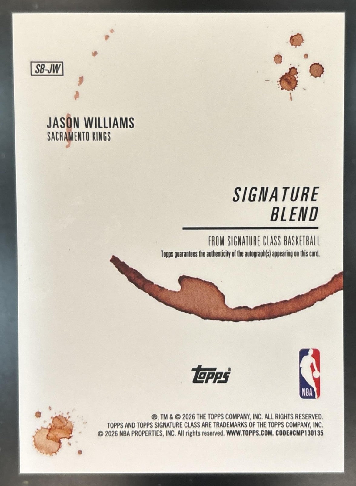 2025-26 Topps Signature Class Jason Williams Blend #SB-JW Auto Sacramento Kings