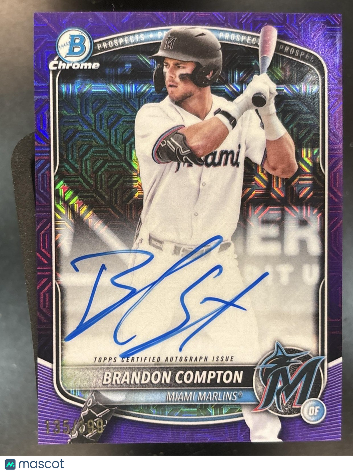 2025 Bowman Draft Brandon Compton Chrome Auto Purple Mojo /199 1st Prospect