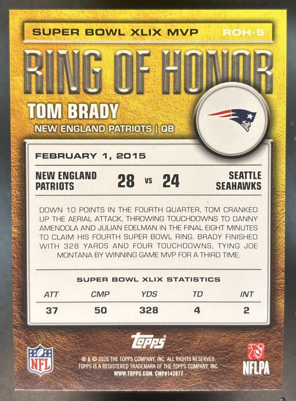 2026 Topps Tom Brady Ring of Honor Holo Foil SP #ROH-5 New England Patriots