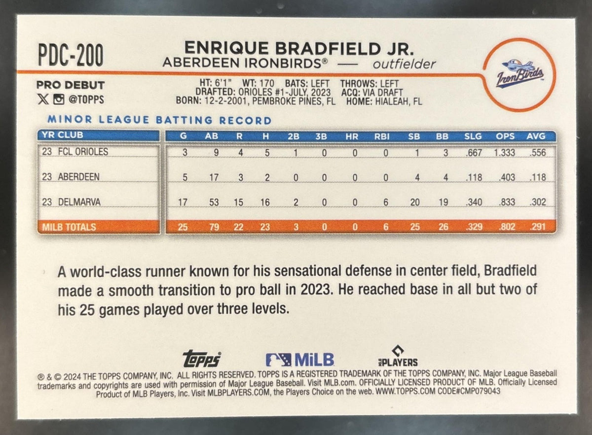 2024 Topps Pro Debut Enrique Bradfield Jr. Chrome Orange Lava /25 #PDC-200