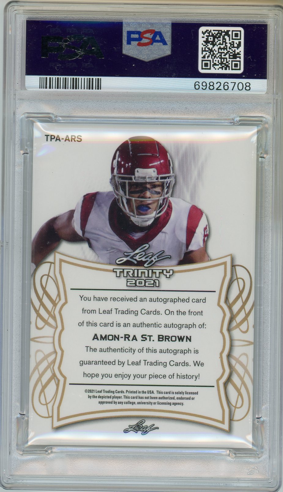 2021 Leaf Trinity Portrait Autographs Amon-Ra ST. Brown #TPAARS PSA 8 Detroit Lions