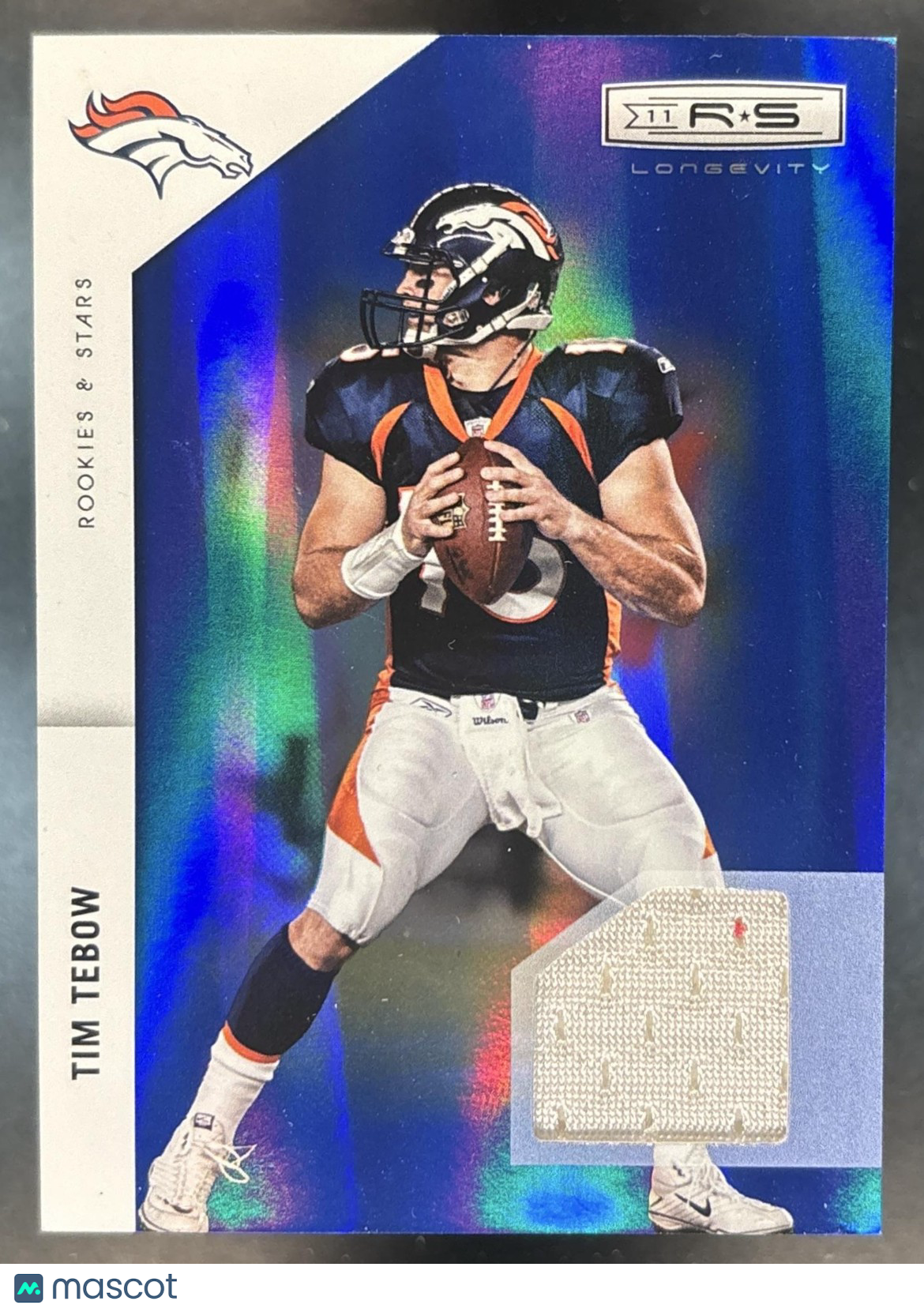 2011 Panini Rookies & Stars Longevity Tim Tebow Materials Sapphire /100 Broncos