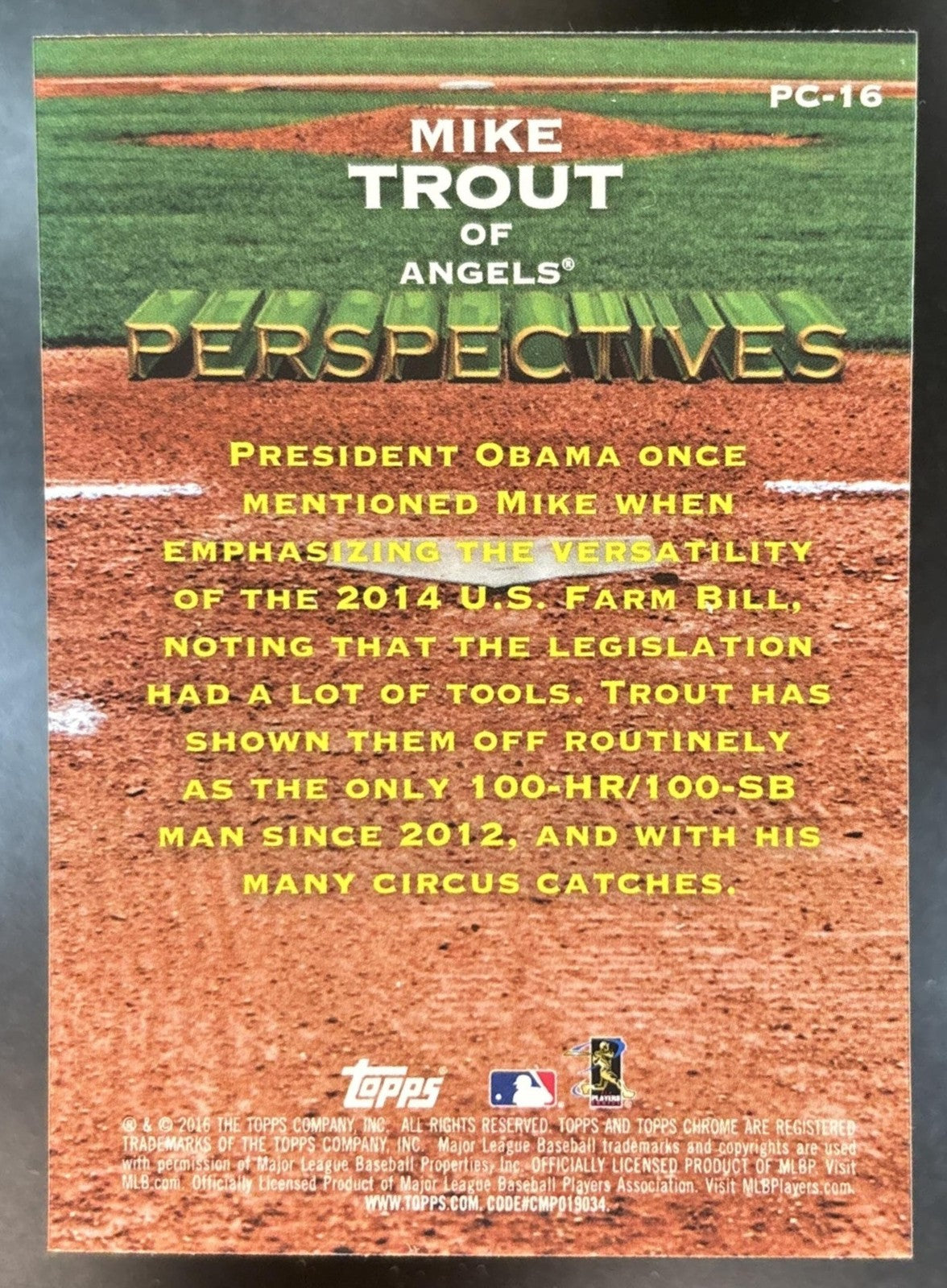 2016 Topps Chrome Mike Trout Perspectives #PC-16 Los Angeles Angels