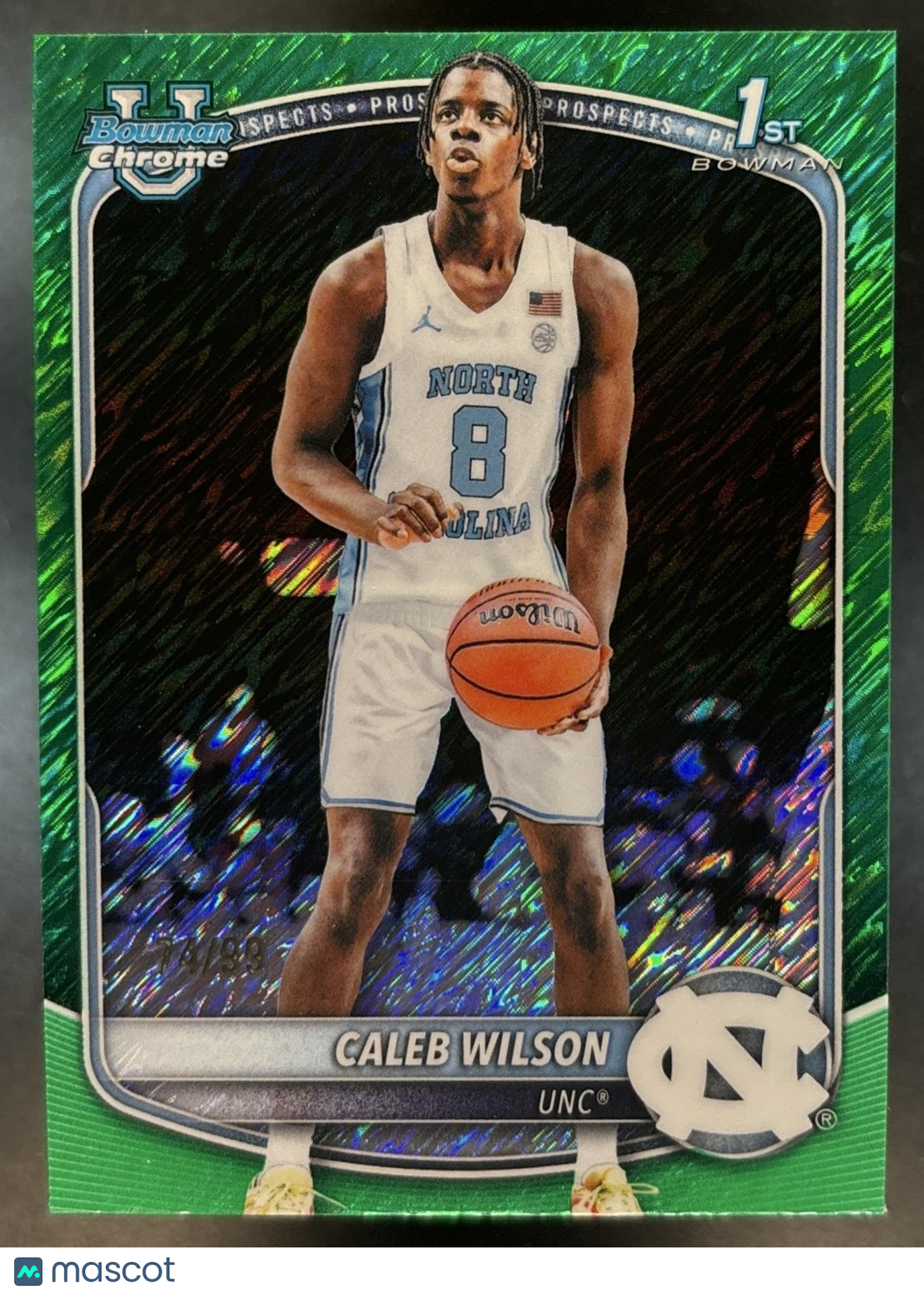 2025-26 Bowman Caleb Wilson Chrome Green Shimmer /99 #BCP-83 1st Prospect