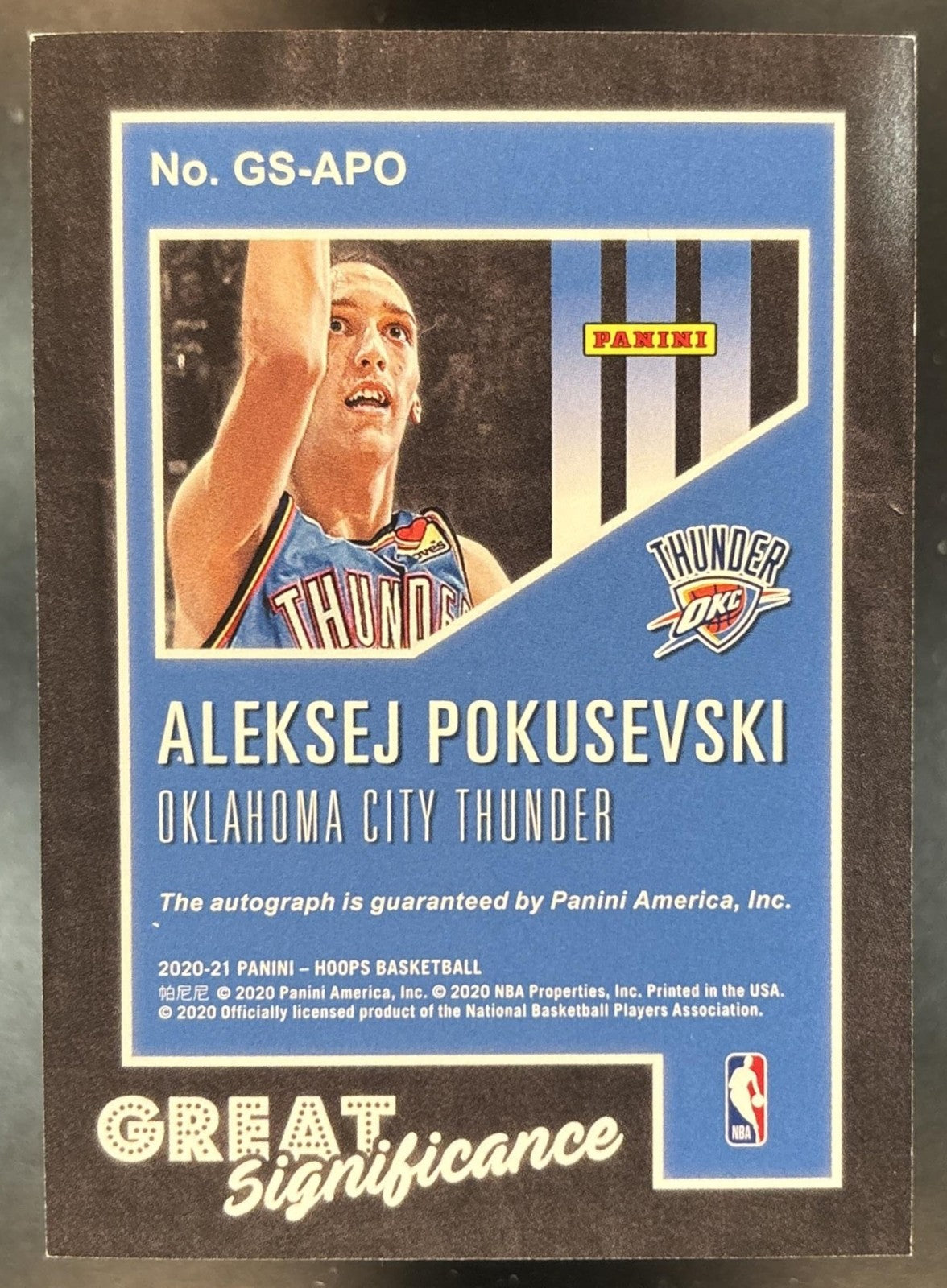 2020-21 Panini Hoops Aleksej Pokusevski Great SIGnificance RC Auto Thunder