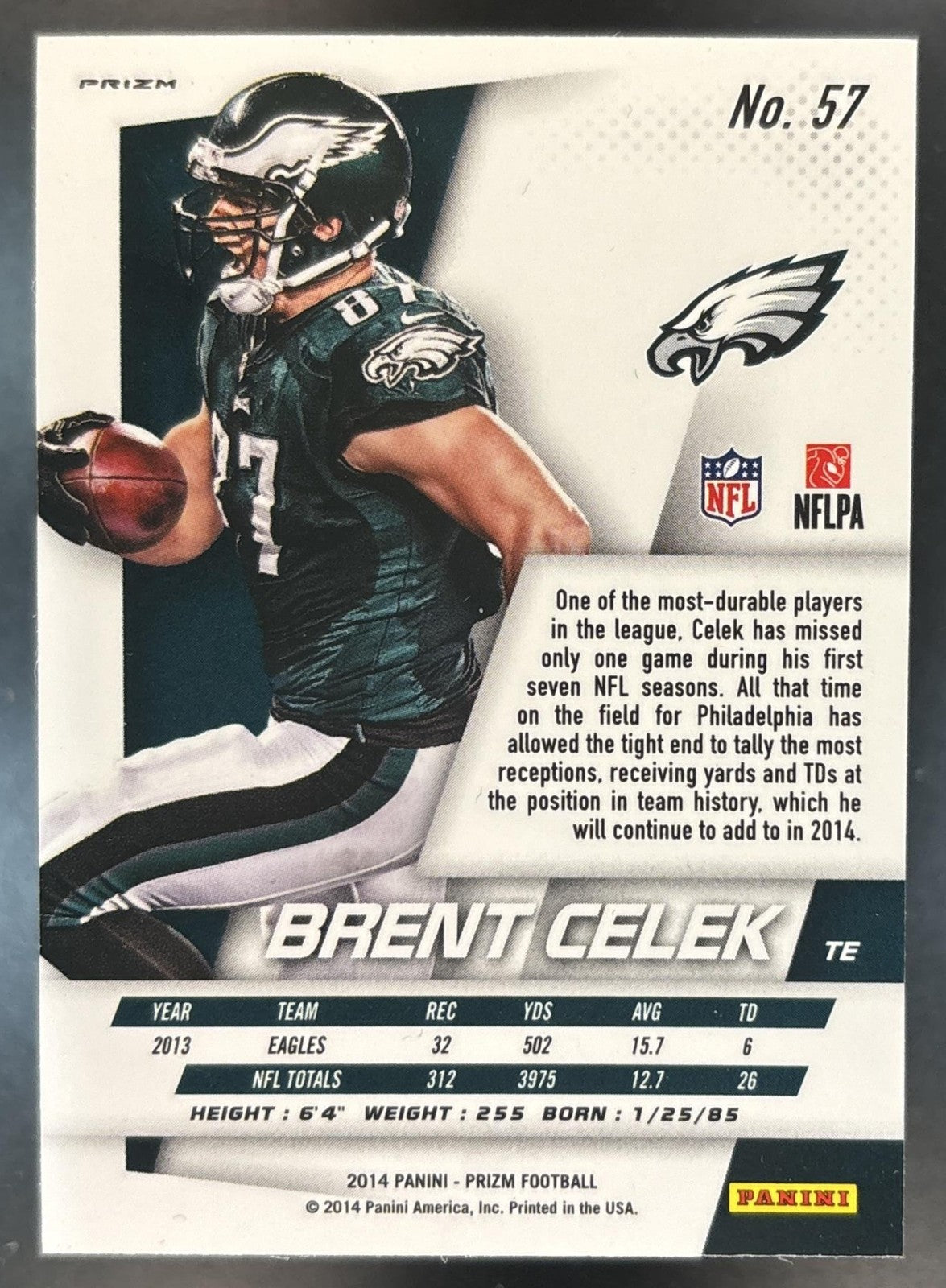 2014 Panini Prizm Brent Celek Logo #57 Philadelphia Eagles